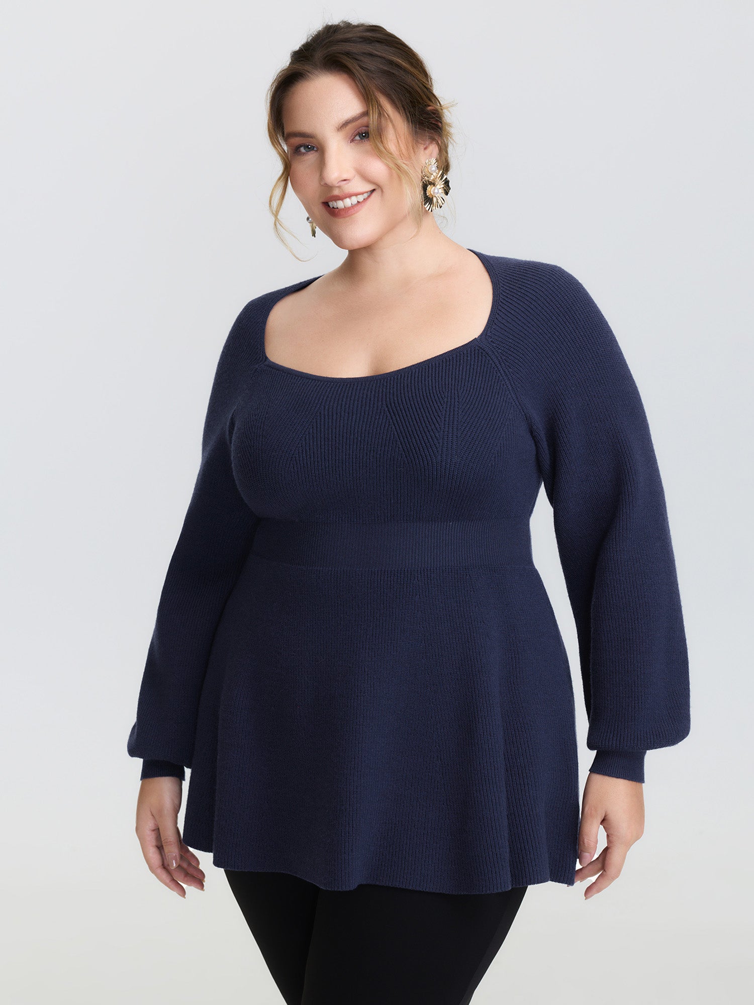 Scoop Neck Cinched-Waist Textured Pullover
