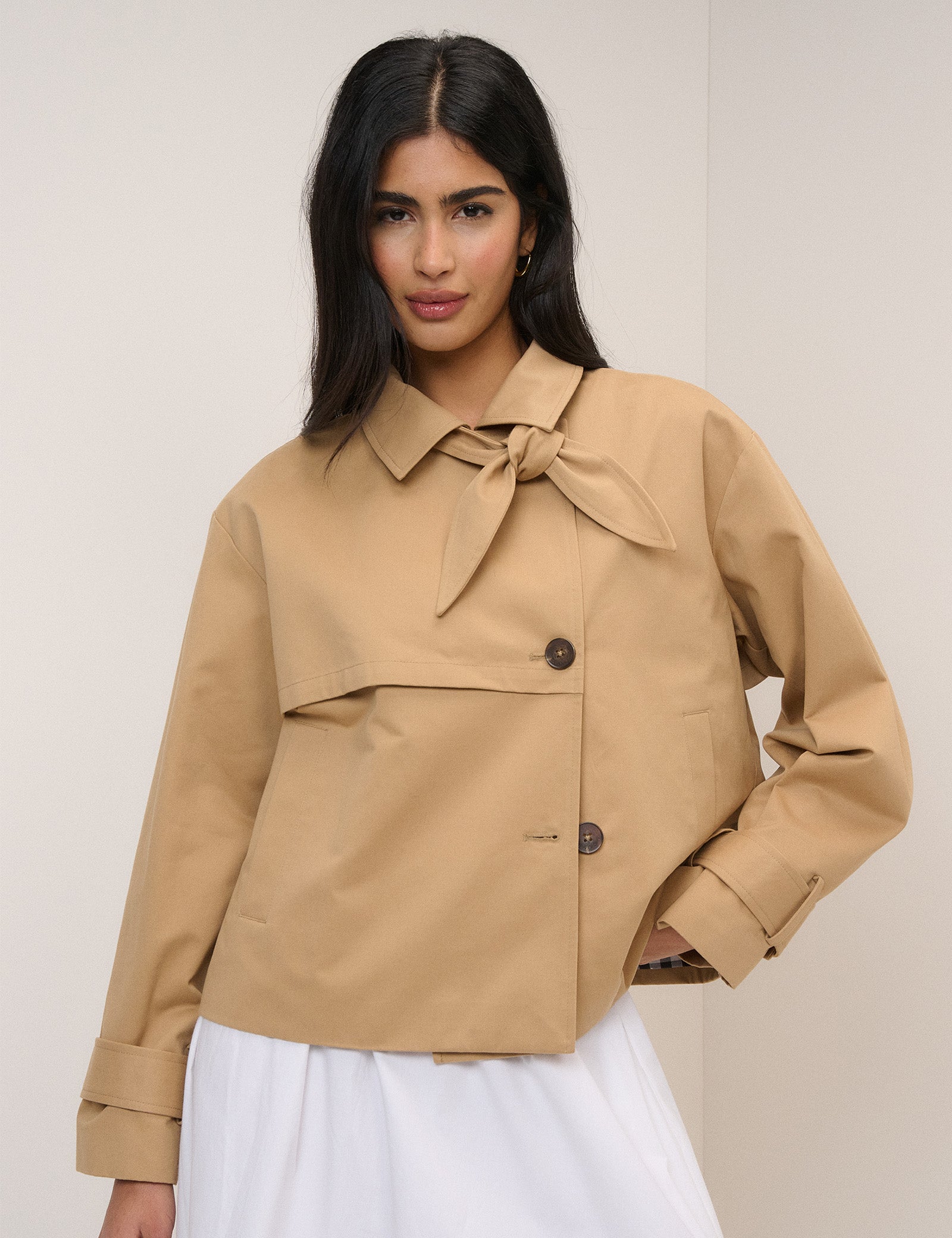 Camel Tie Trench Jacket