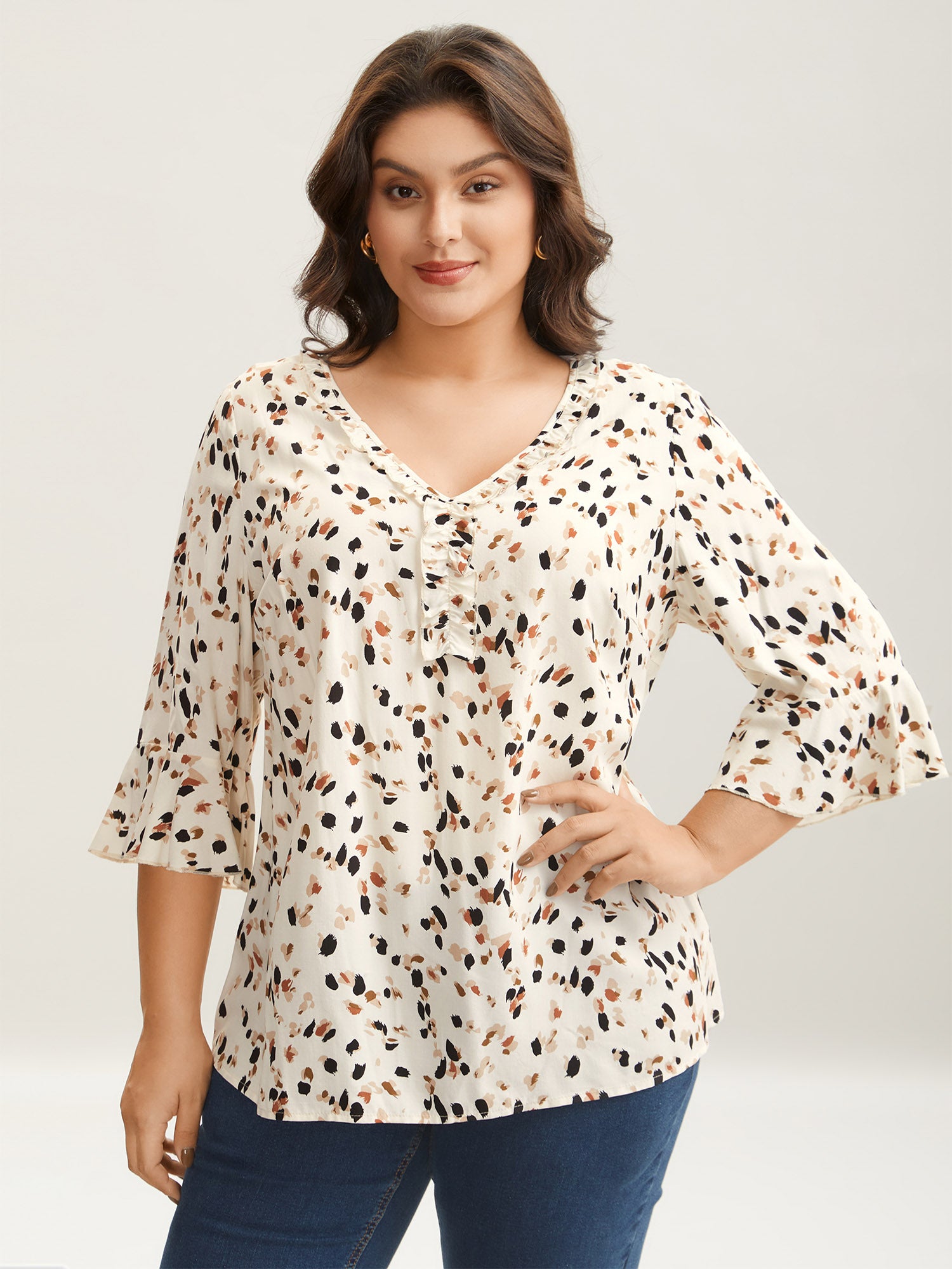 Leopard Print Ruffled Detail Shirt