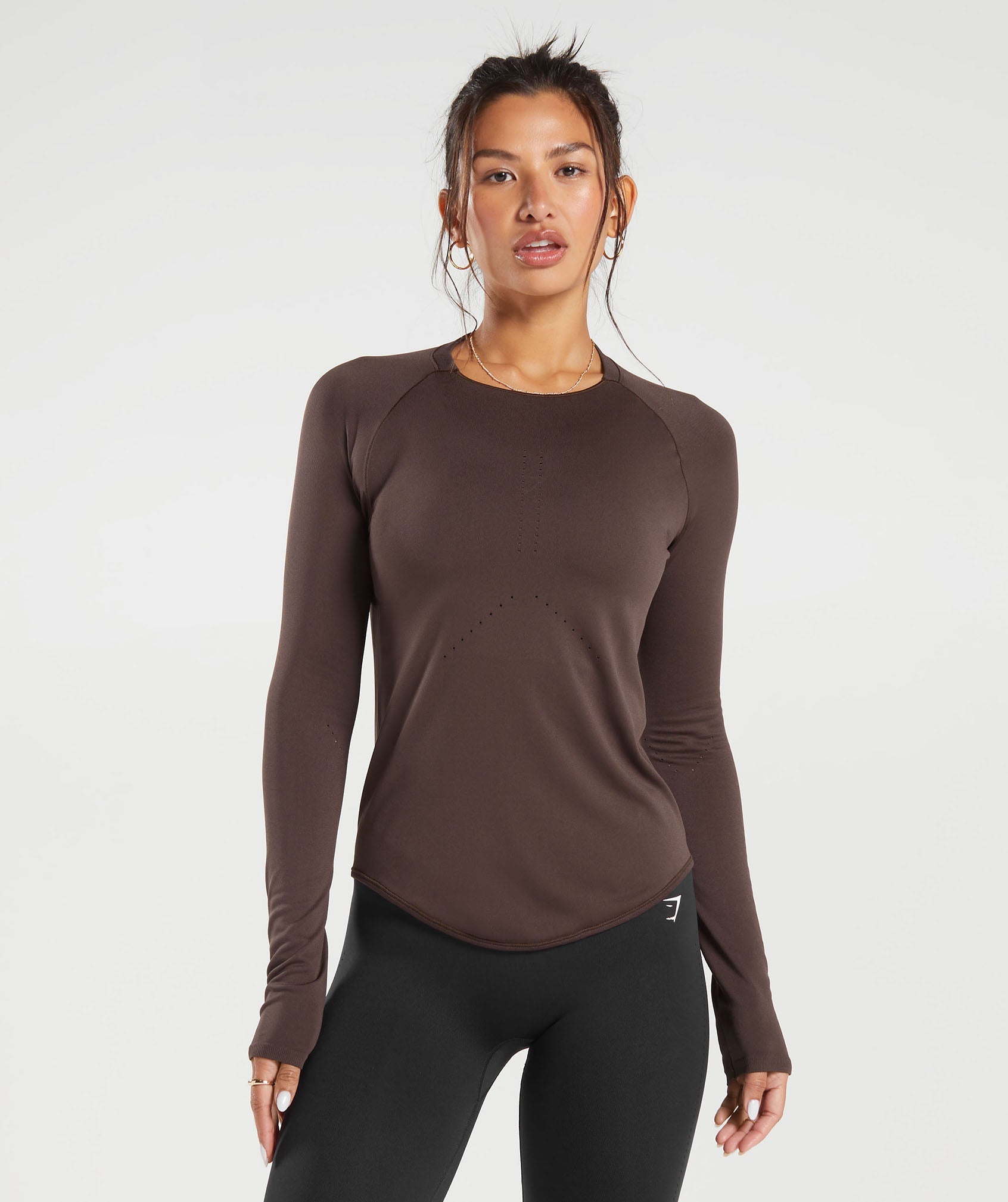 Gymshark Sweat Seamless Long Sleeve Top - Shadow Brown