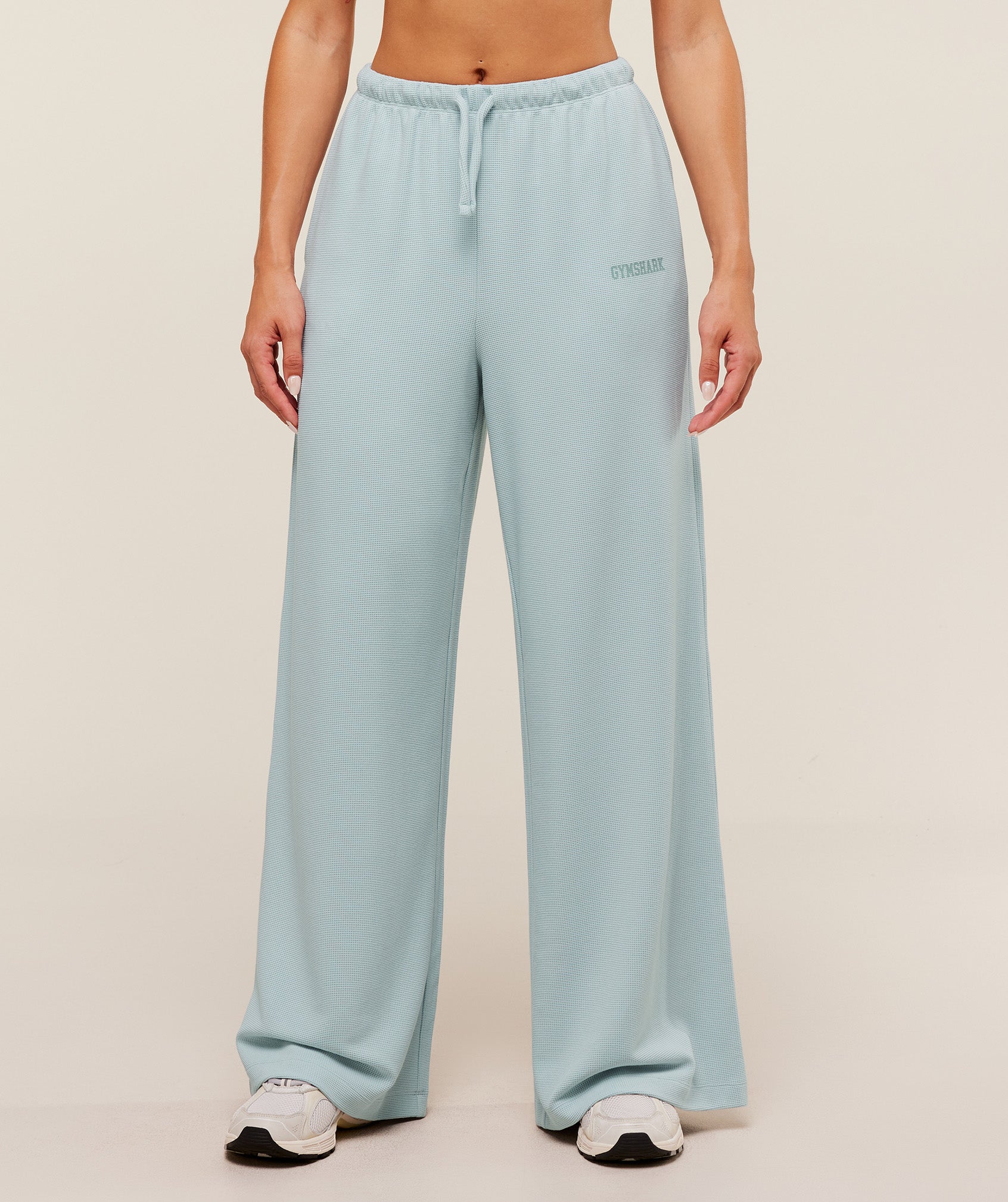 Gymshark Waffle Wide Leg Pants - Smoke Blue