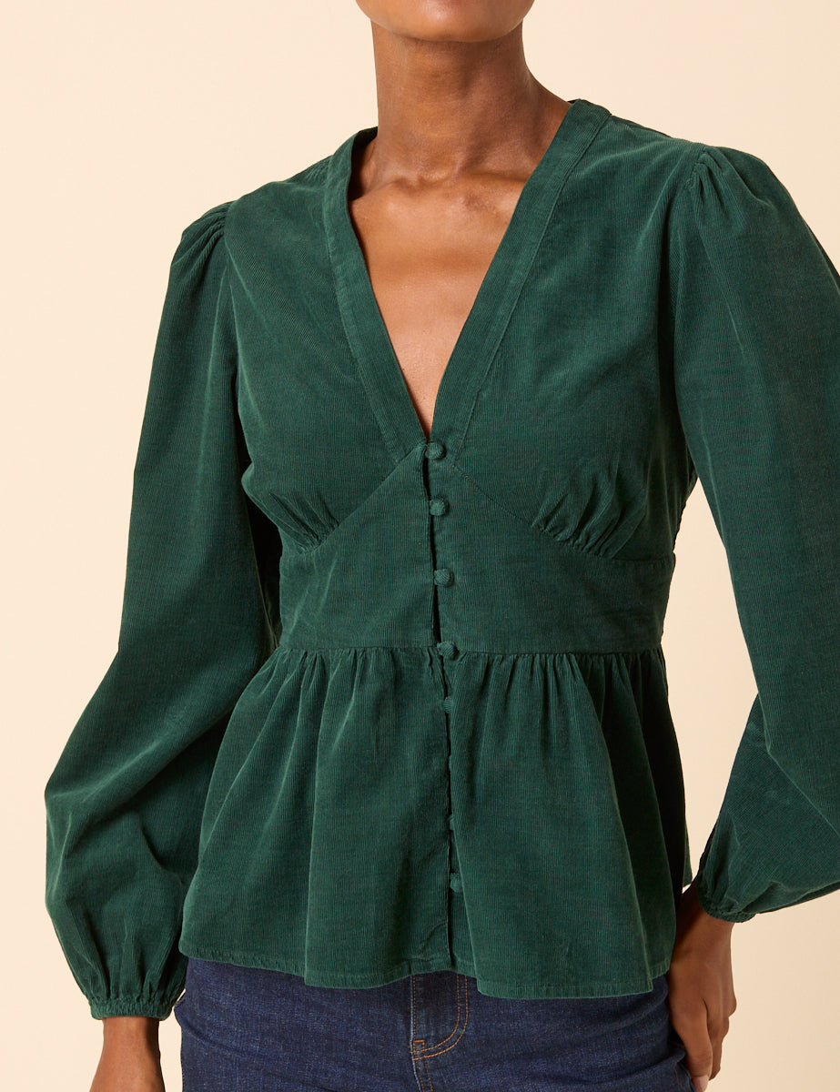 Green Cord Balloon Sleeve Starlight Top