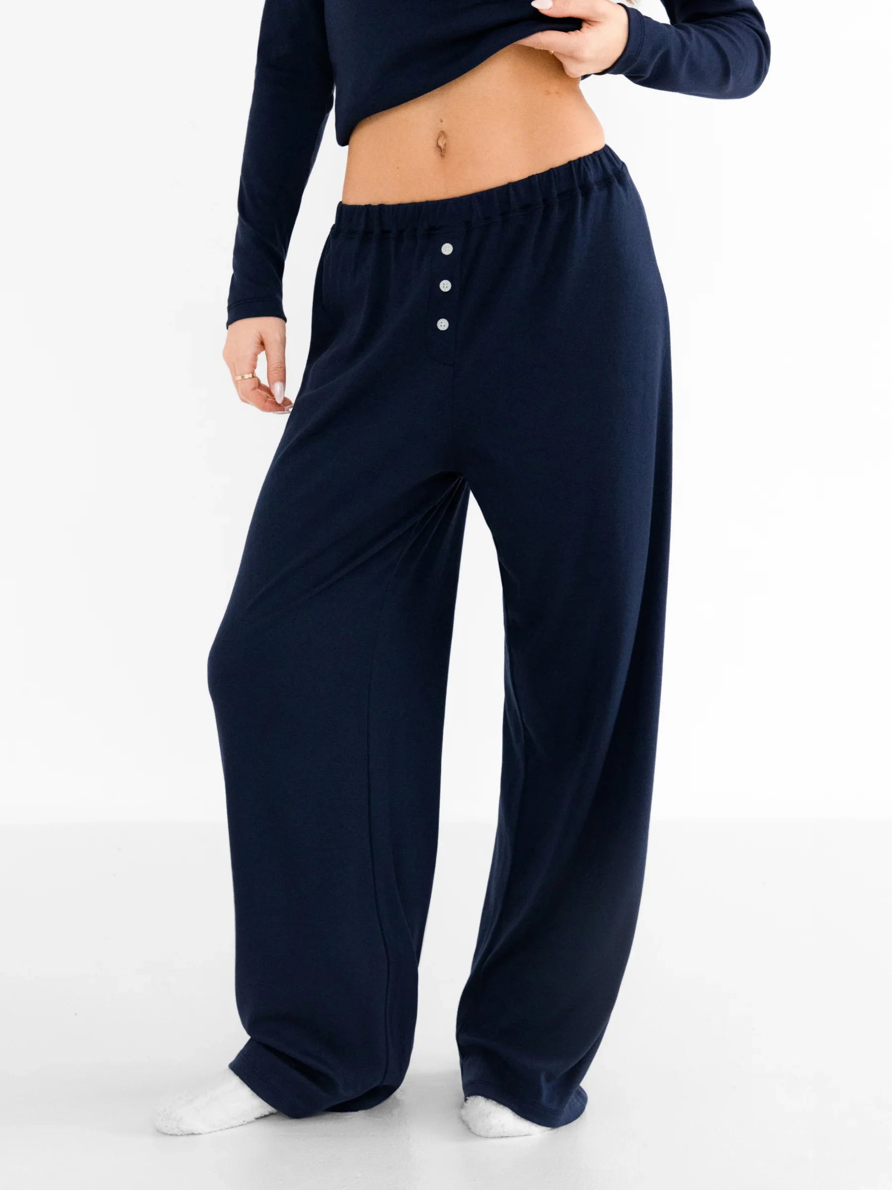 Rosie Pointelle Trousers - Light Navy