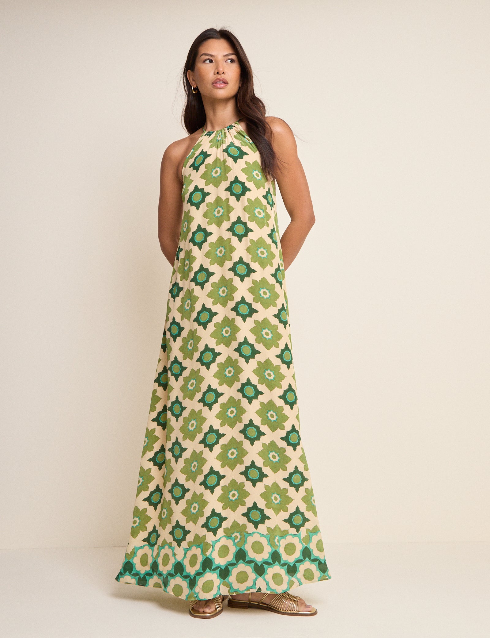 Green Floral Halterneck Sara Midi Dress