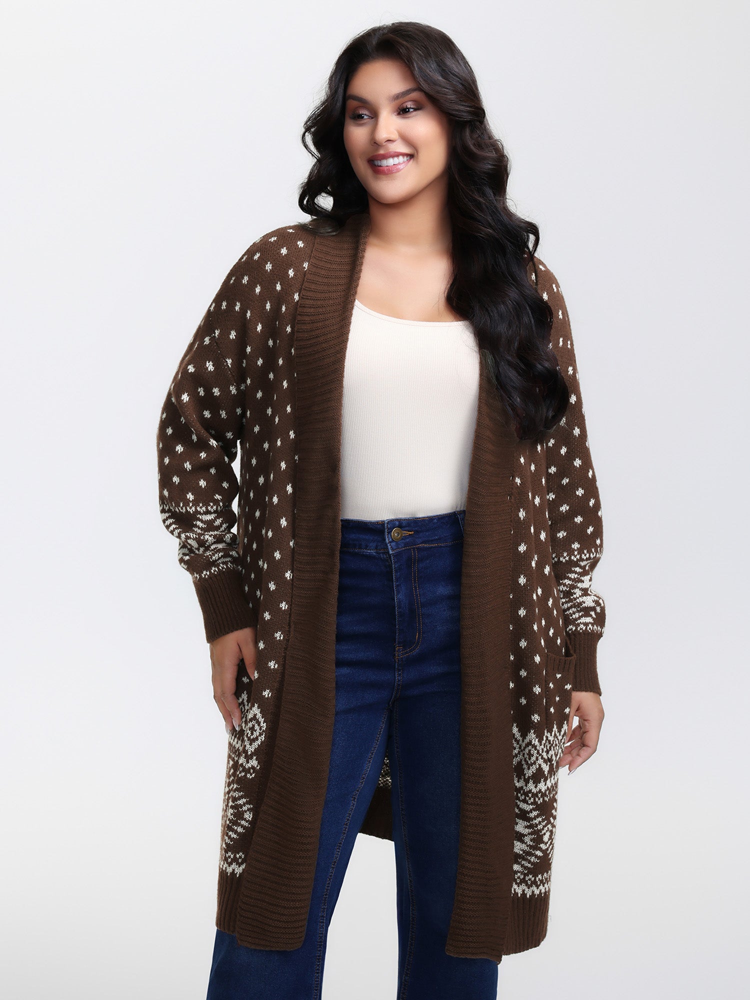 Polka Dots Kimono Collar Knit Cardigan