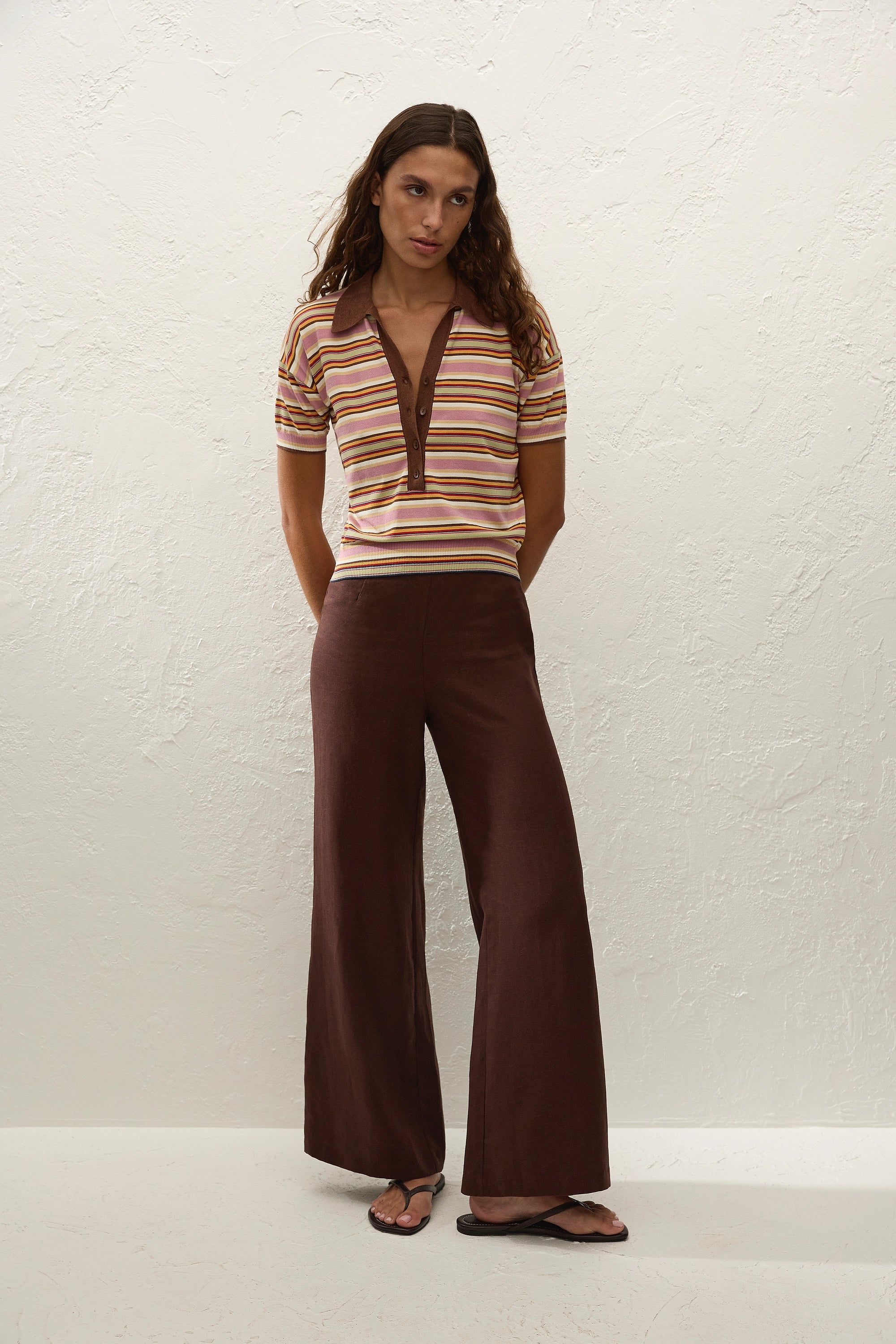 Sable Polo Shirt Luis Stripe Dusty Mauve