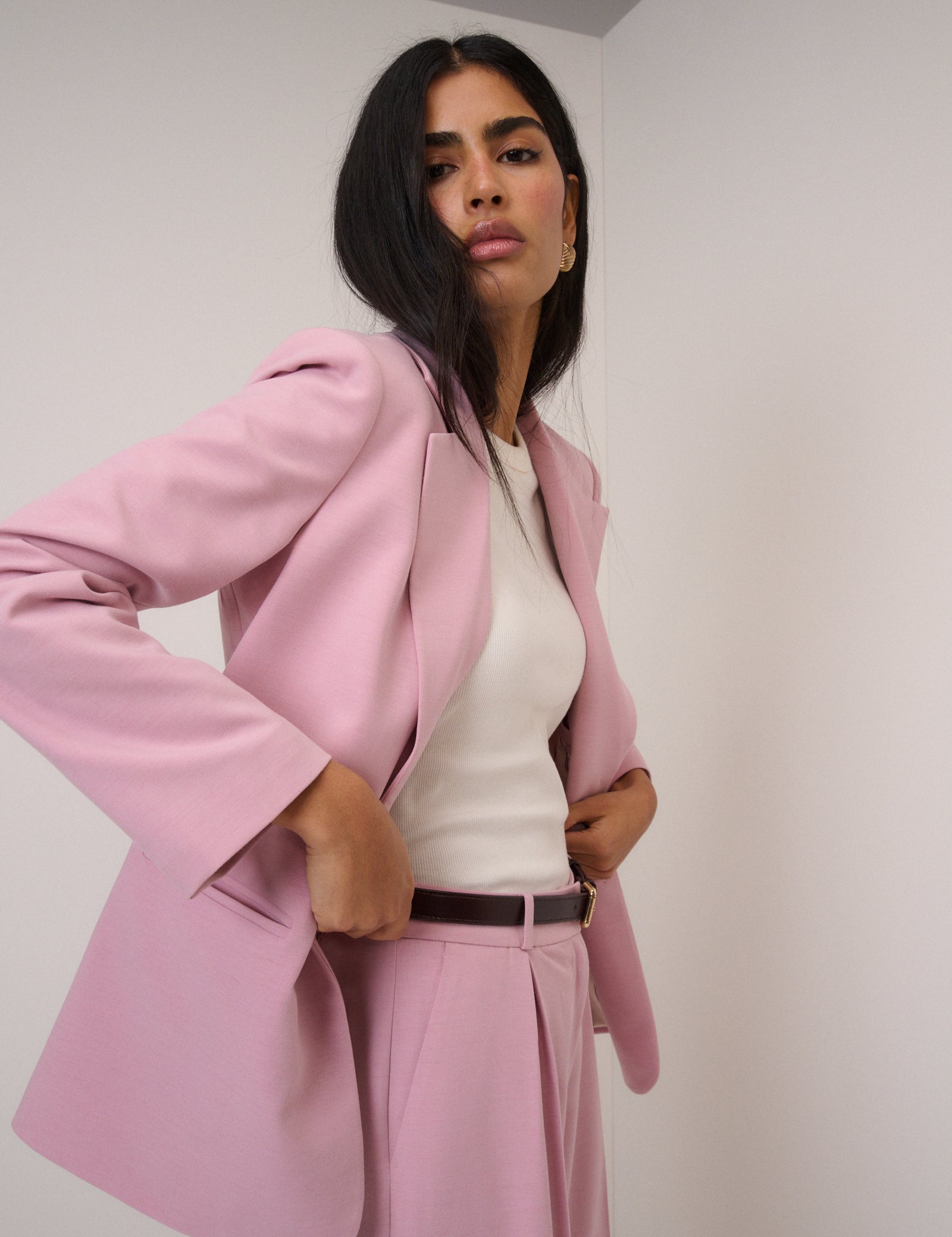 Pink Single Breasted Twill Blazer
