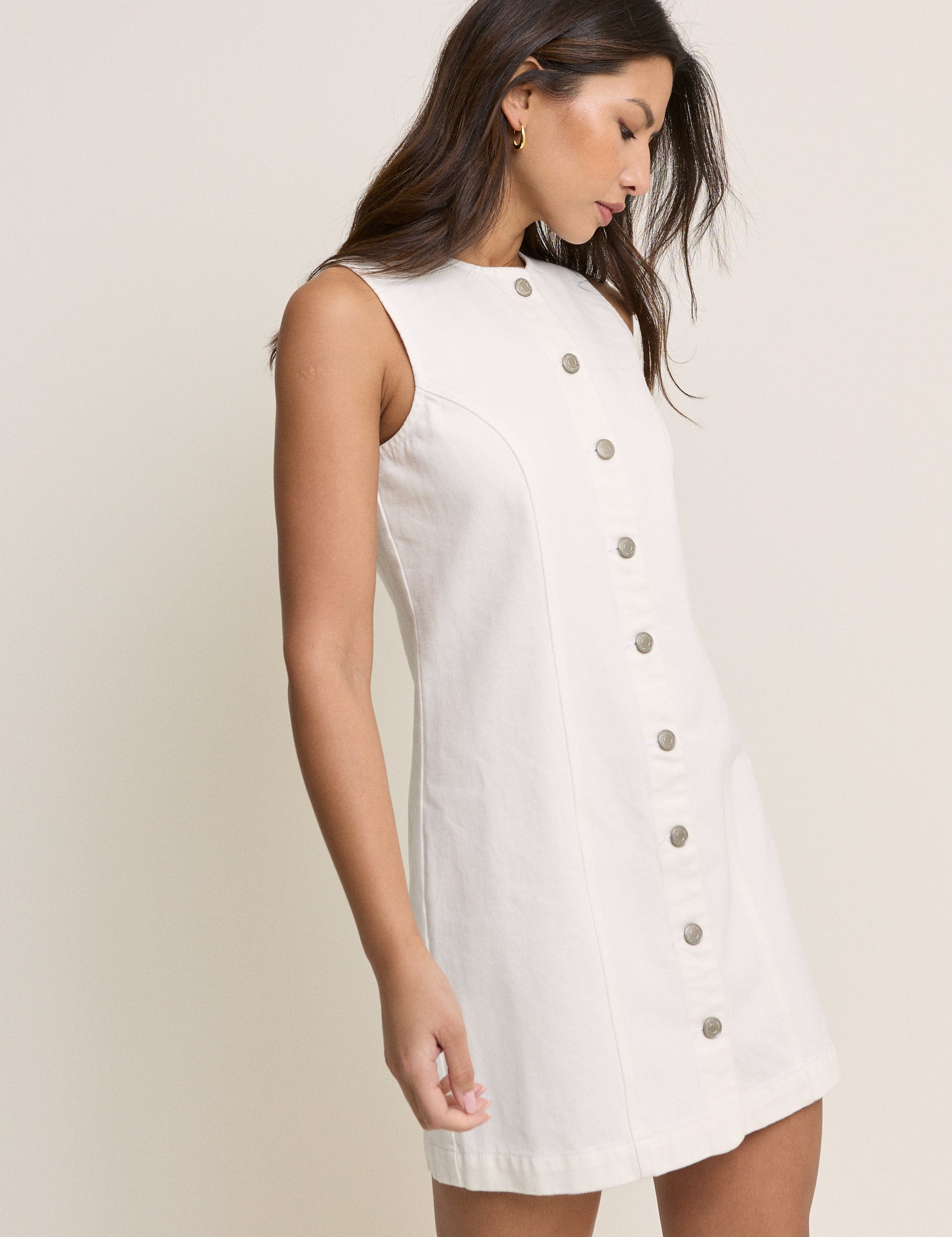 Cream Denim Button Down Mini Ned Dress