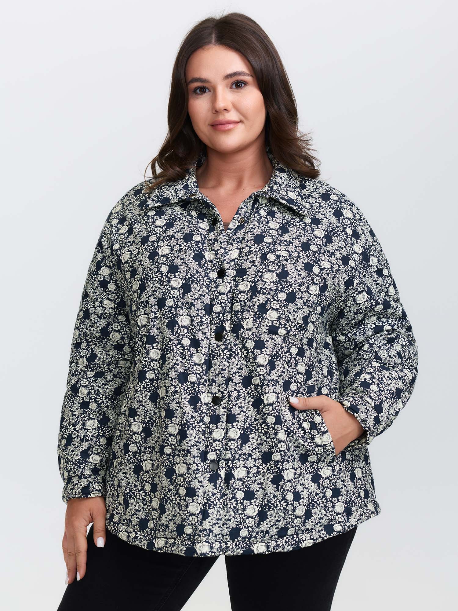 Floral Colored Lining Quilted Jacket