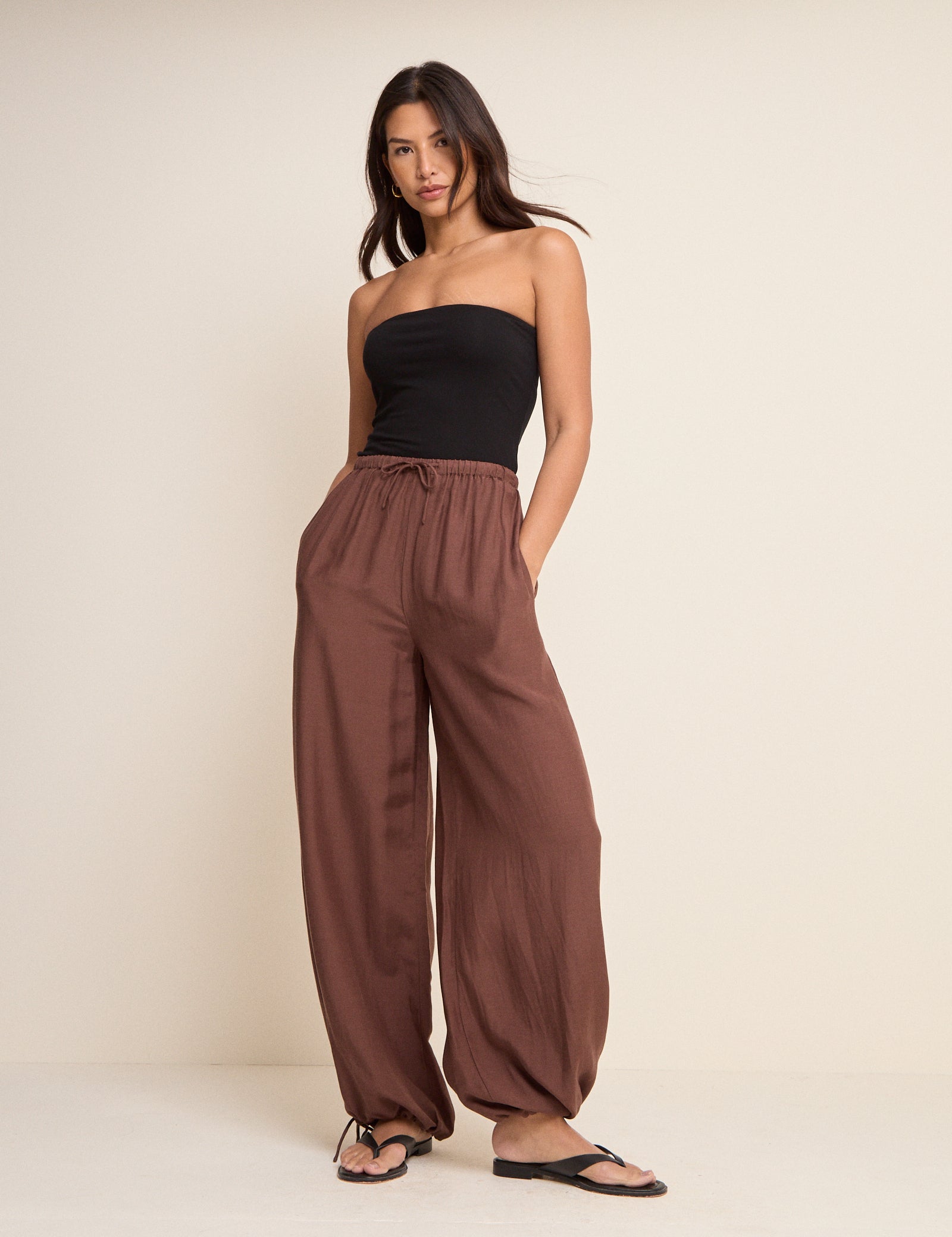 Brown Balloon Cuffed Trousers