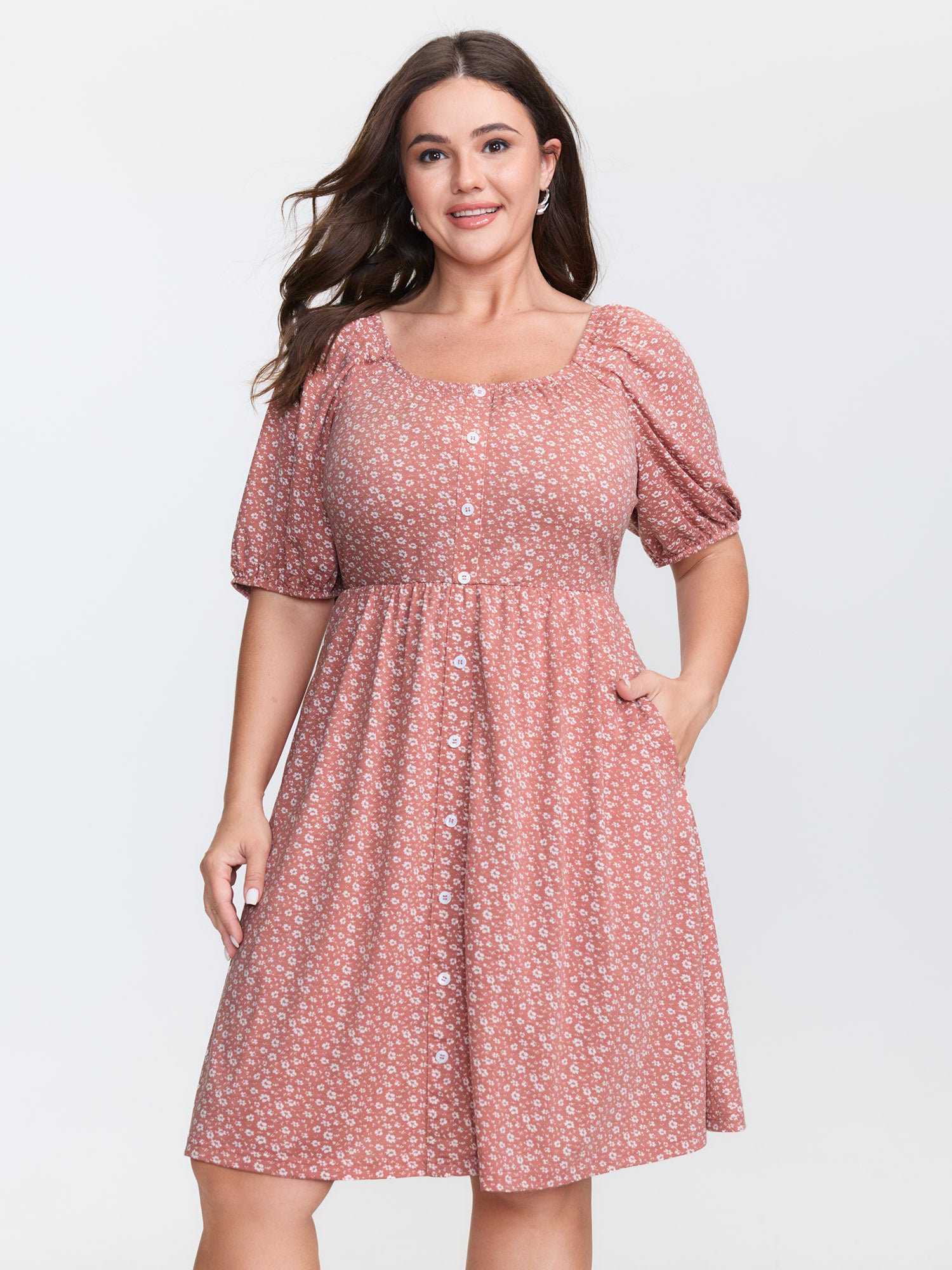 Floral Print Button Detail Mini Dress