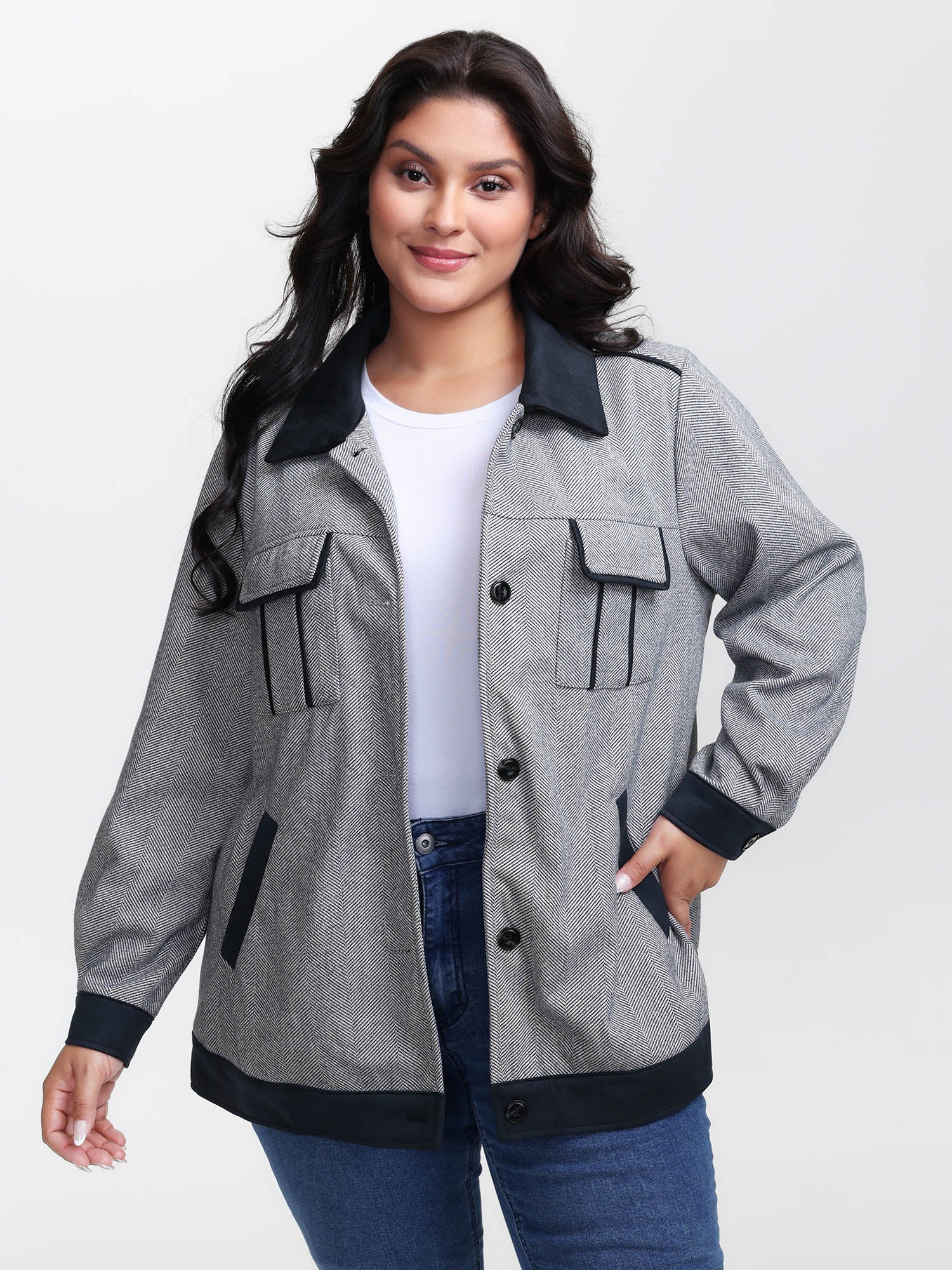 Mixed Material Lined Contrast Jacket