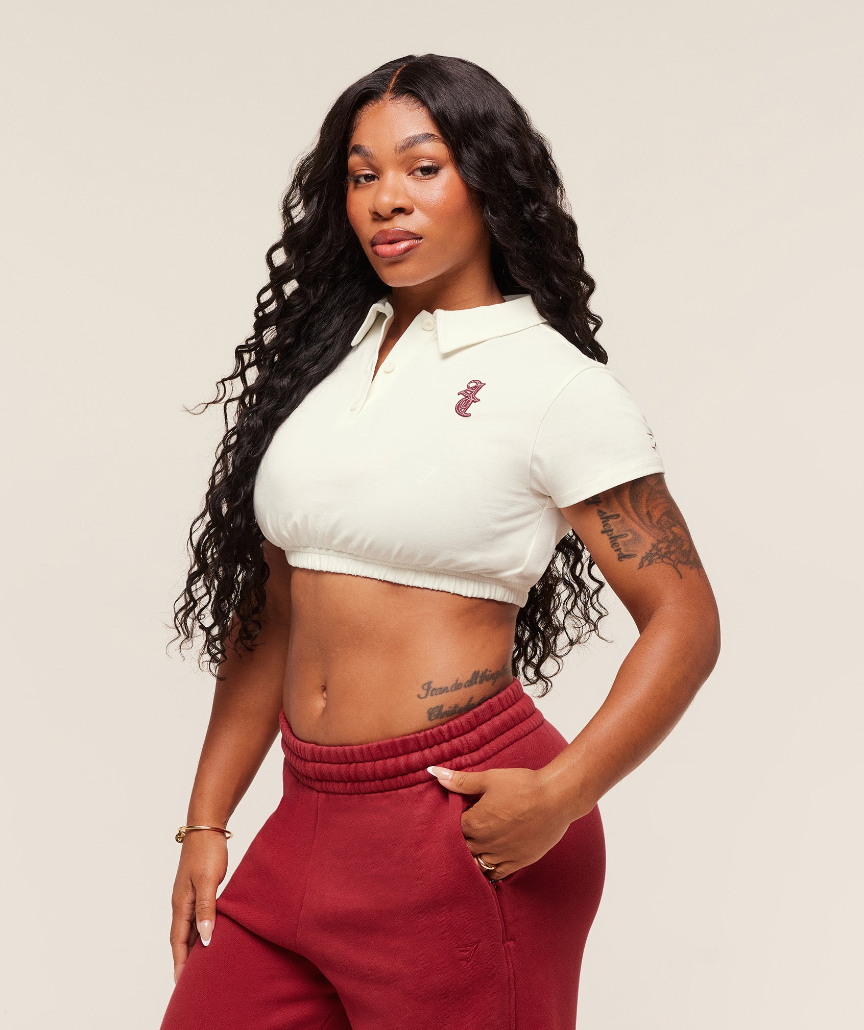 Gymshark x Analis Cropped Polo - Soft White