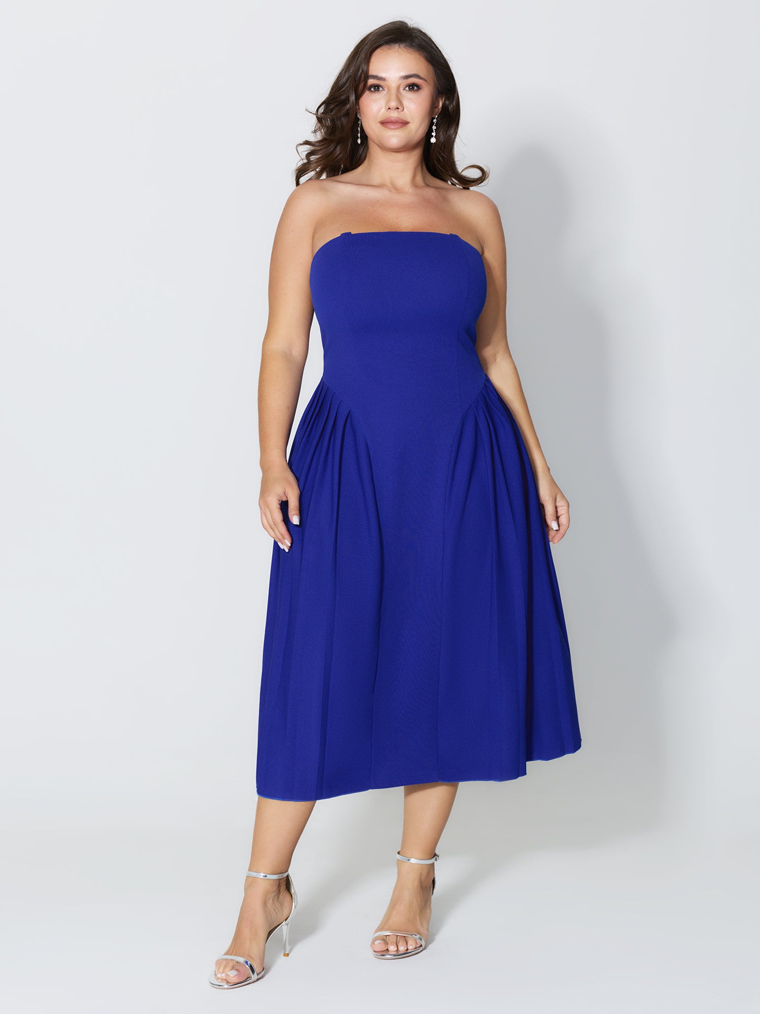 Detachable Shoulder Straps Pleated Midi Dress
