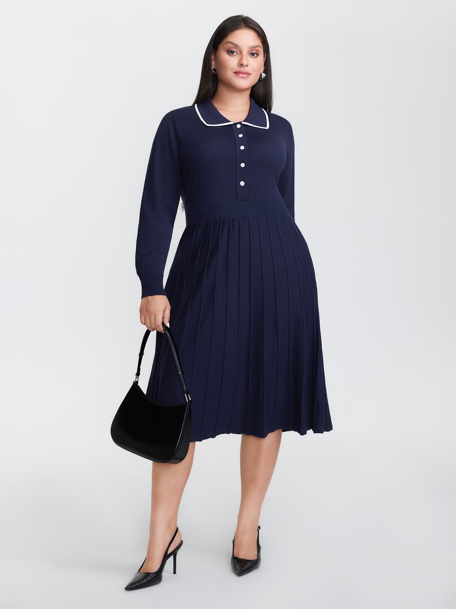 Supersoft Textured Polo Collar Sweater Dress
