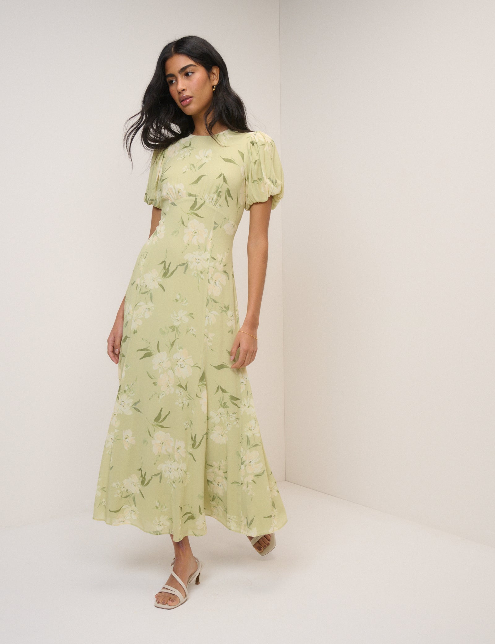 Sage Floral Chiffon Juno Maxi Dress