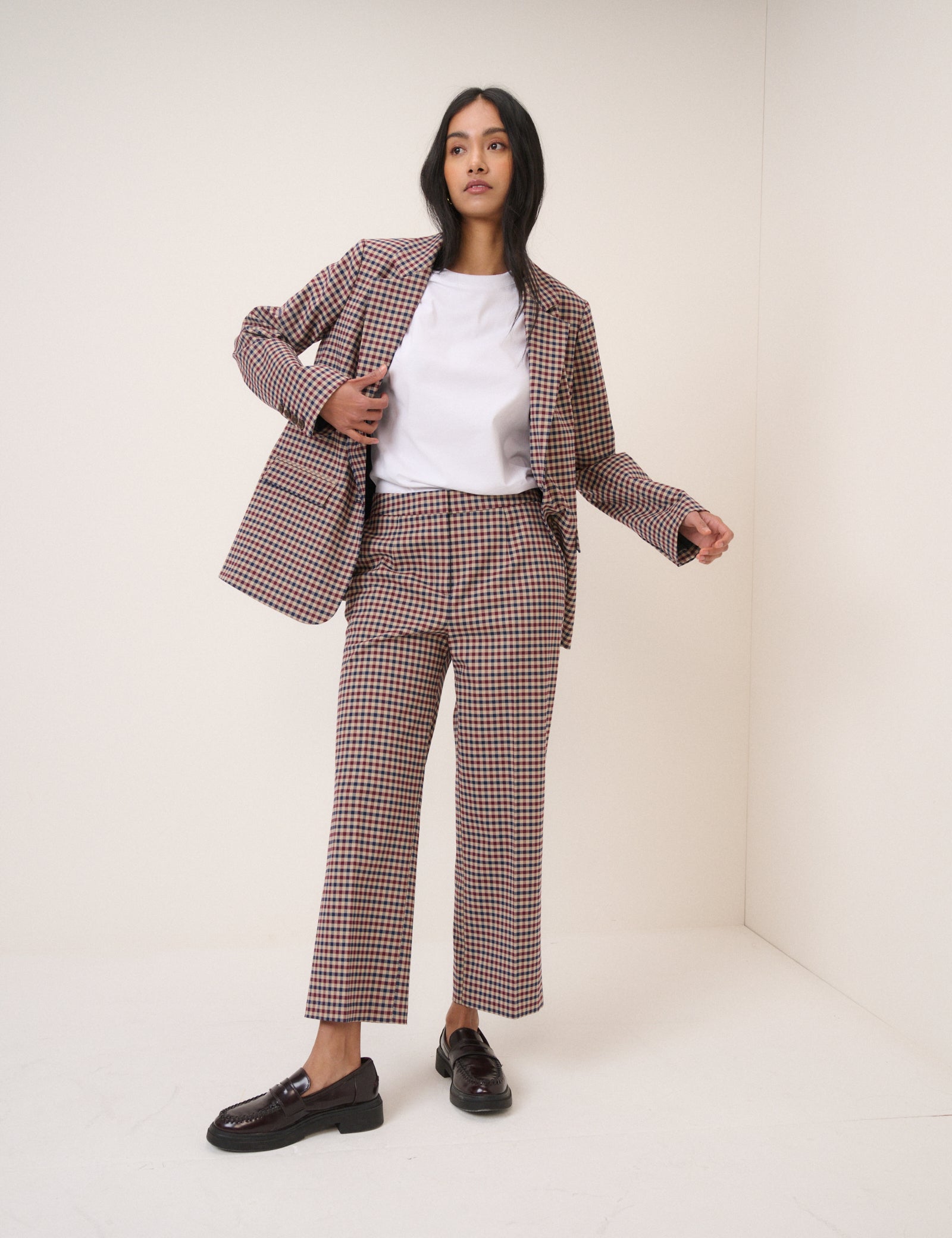 Red and Navy Gingham Tailored Trousers