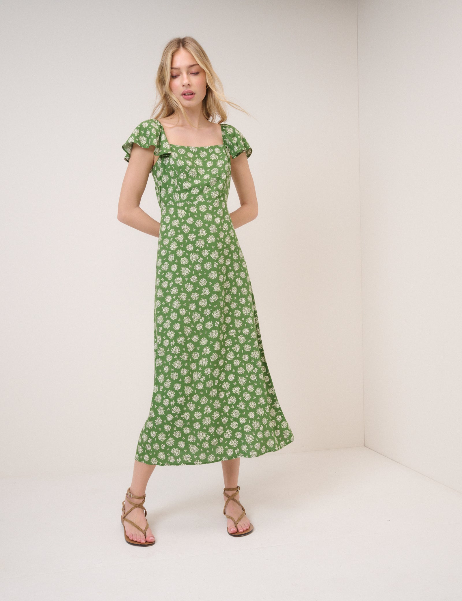 Green Floral Elsie Midi Dress