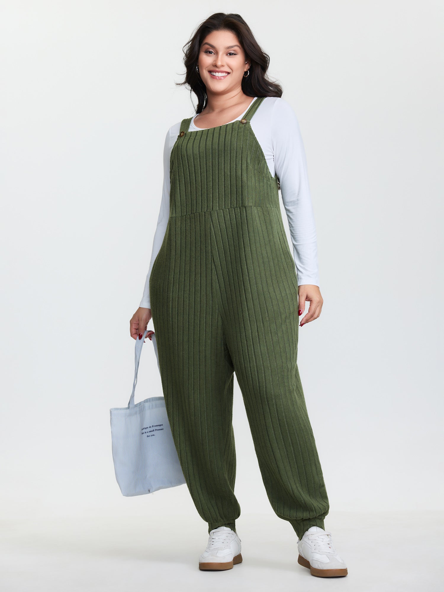 Textured Knit Adjustable Overall Jumpsuit