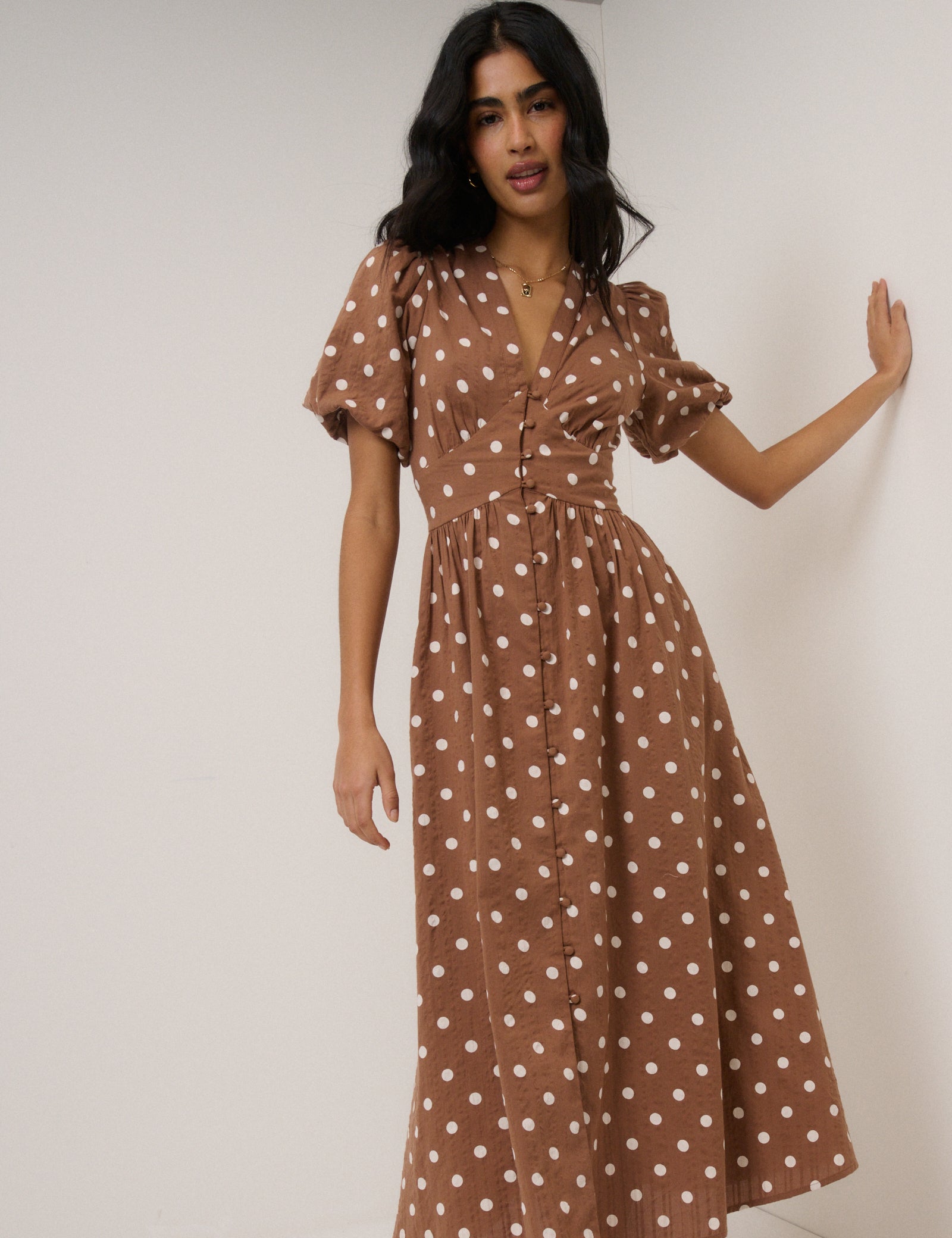 Brown Polka Dot Starlight Midi Dress
