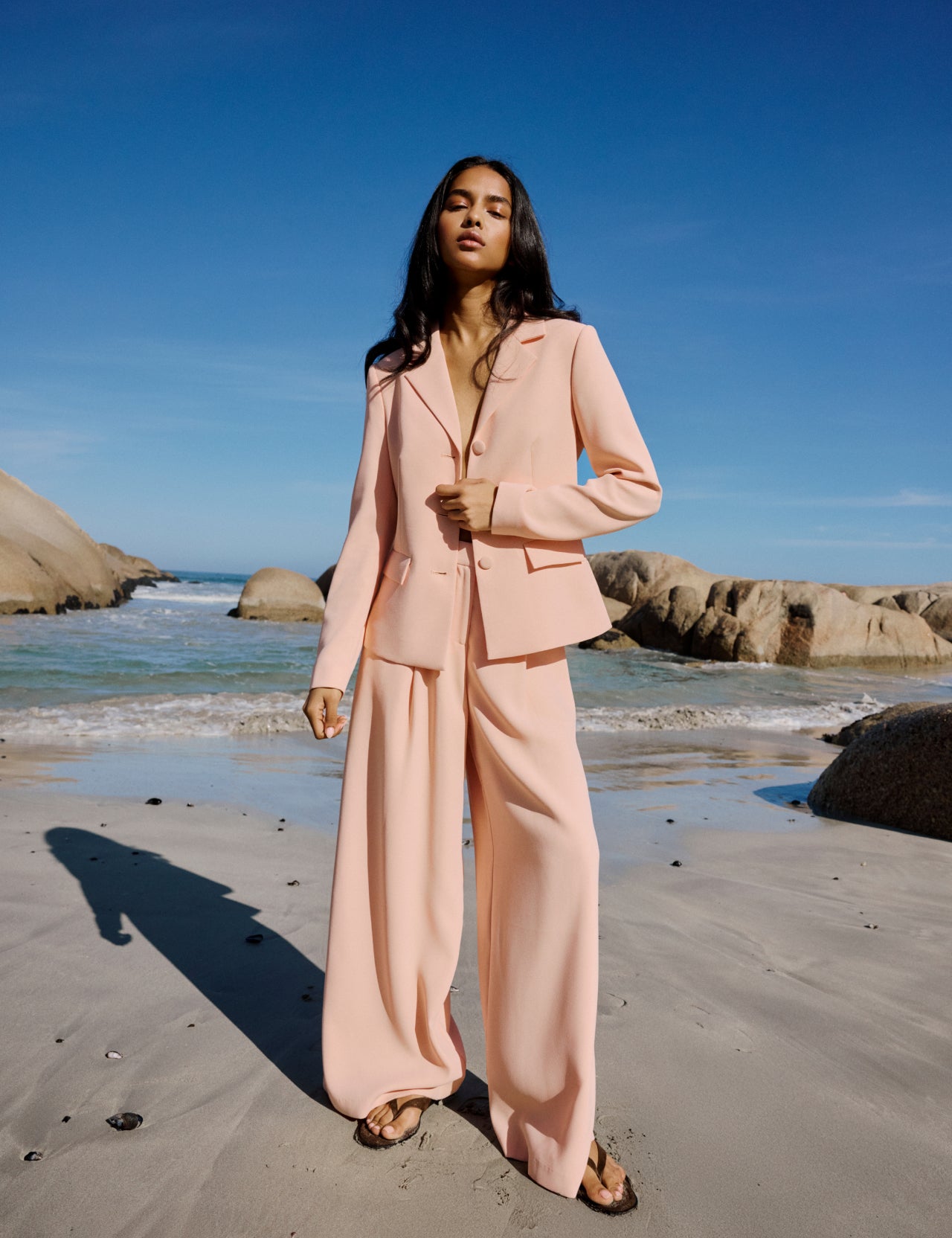 Peach Tailored Wide Leg Trousers