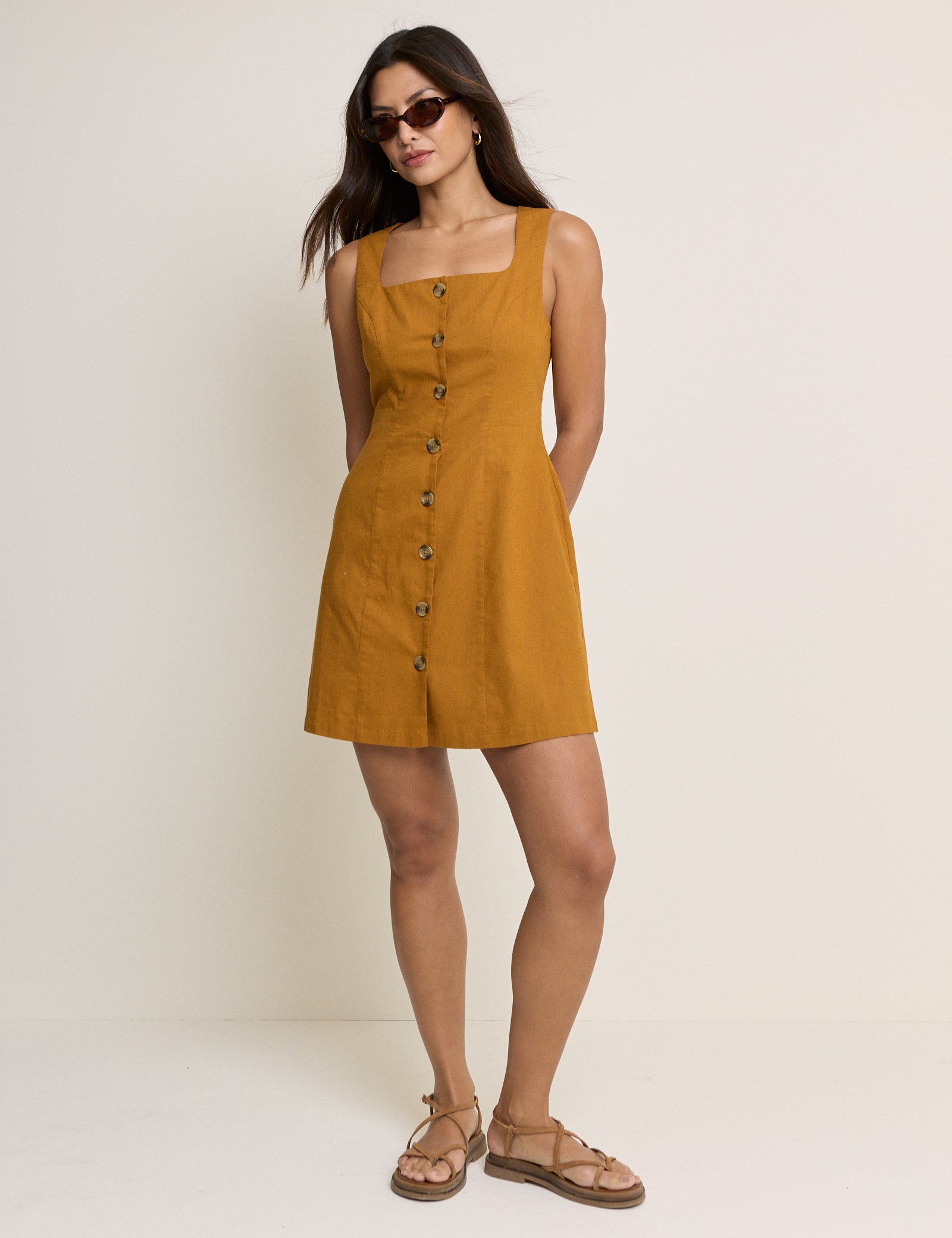 Mustard Yellow Square Neck Rosie Mini Dress