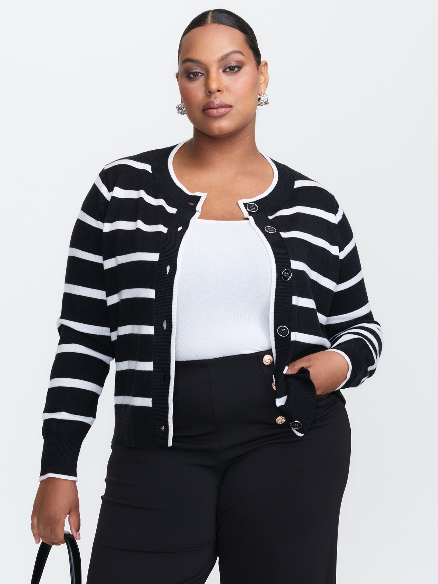 Stripe Wool Blend Slit Knit Cardigan