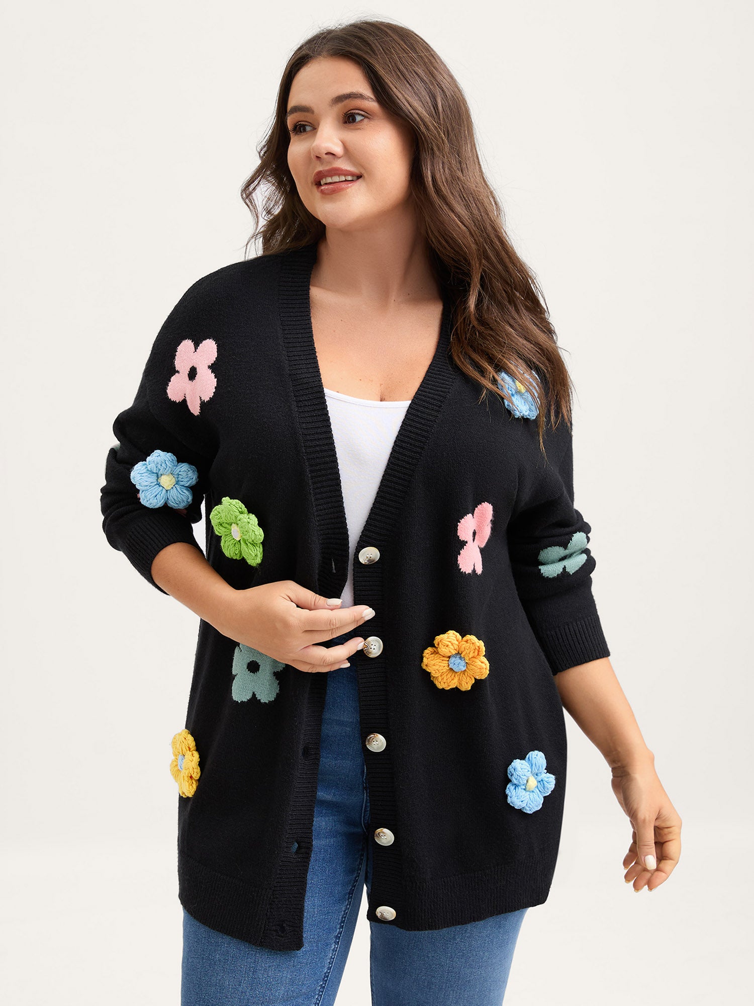 3D Floral Jacquard Embroidery Knit Cardigan