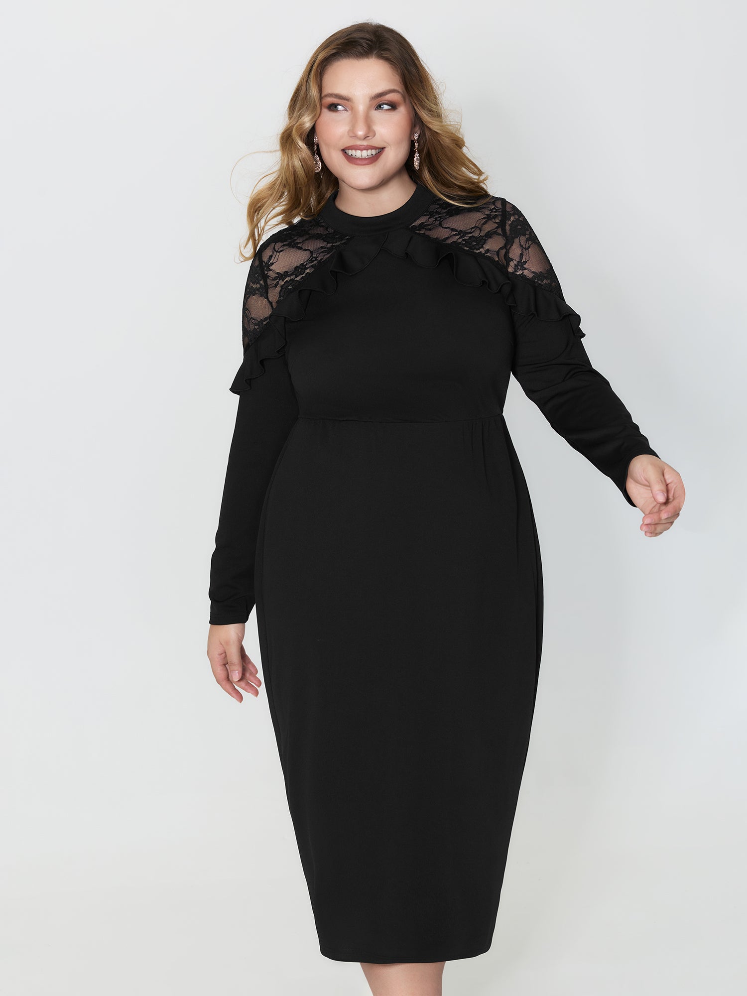 Lace Trim Ruffled Sheer Stretchy Party Dress