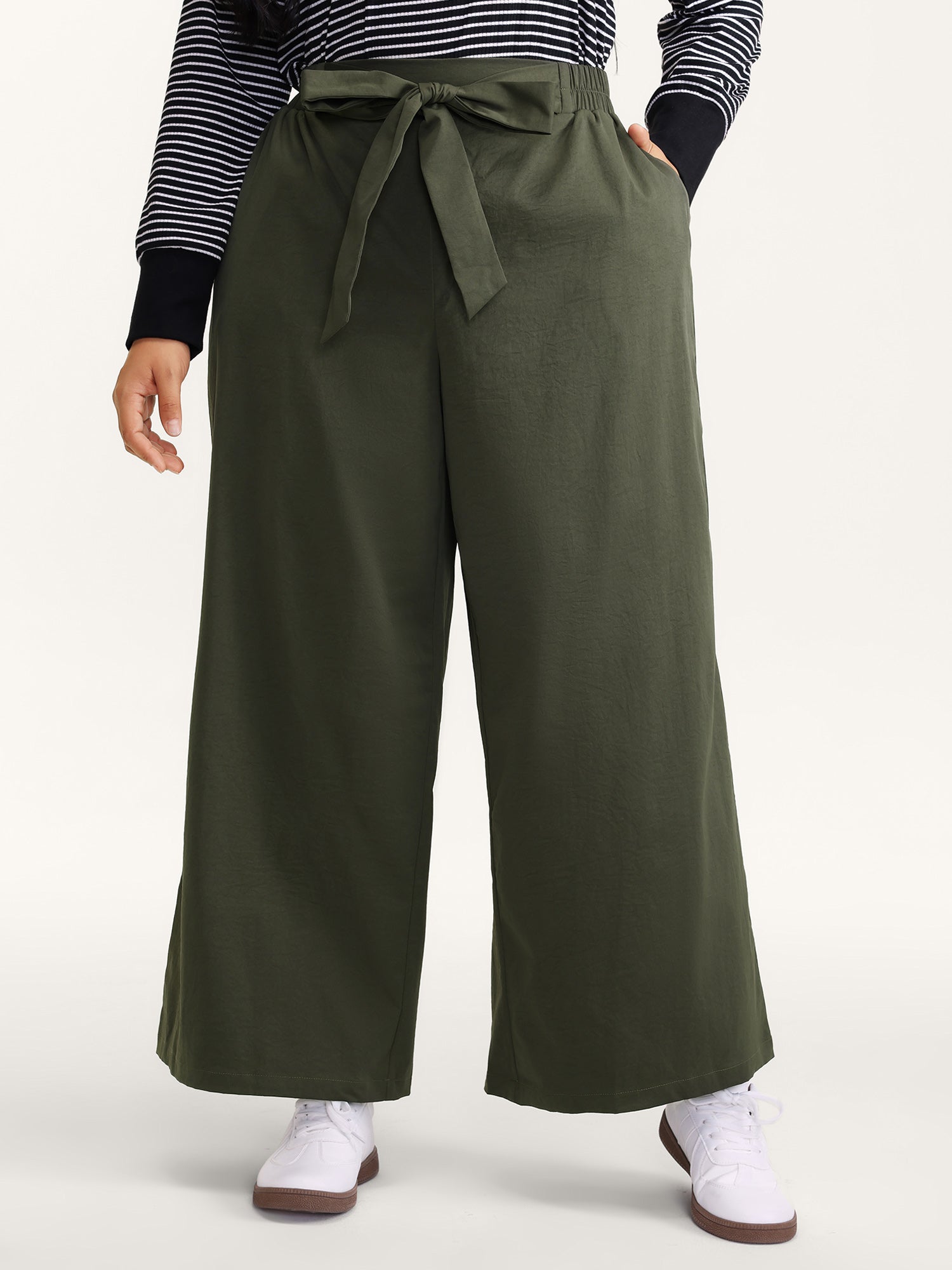 Belted Waist Wide-Leg Pants