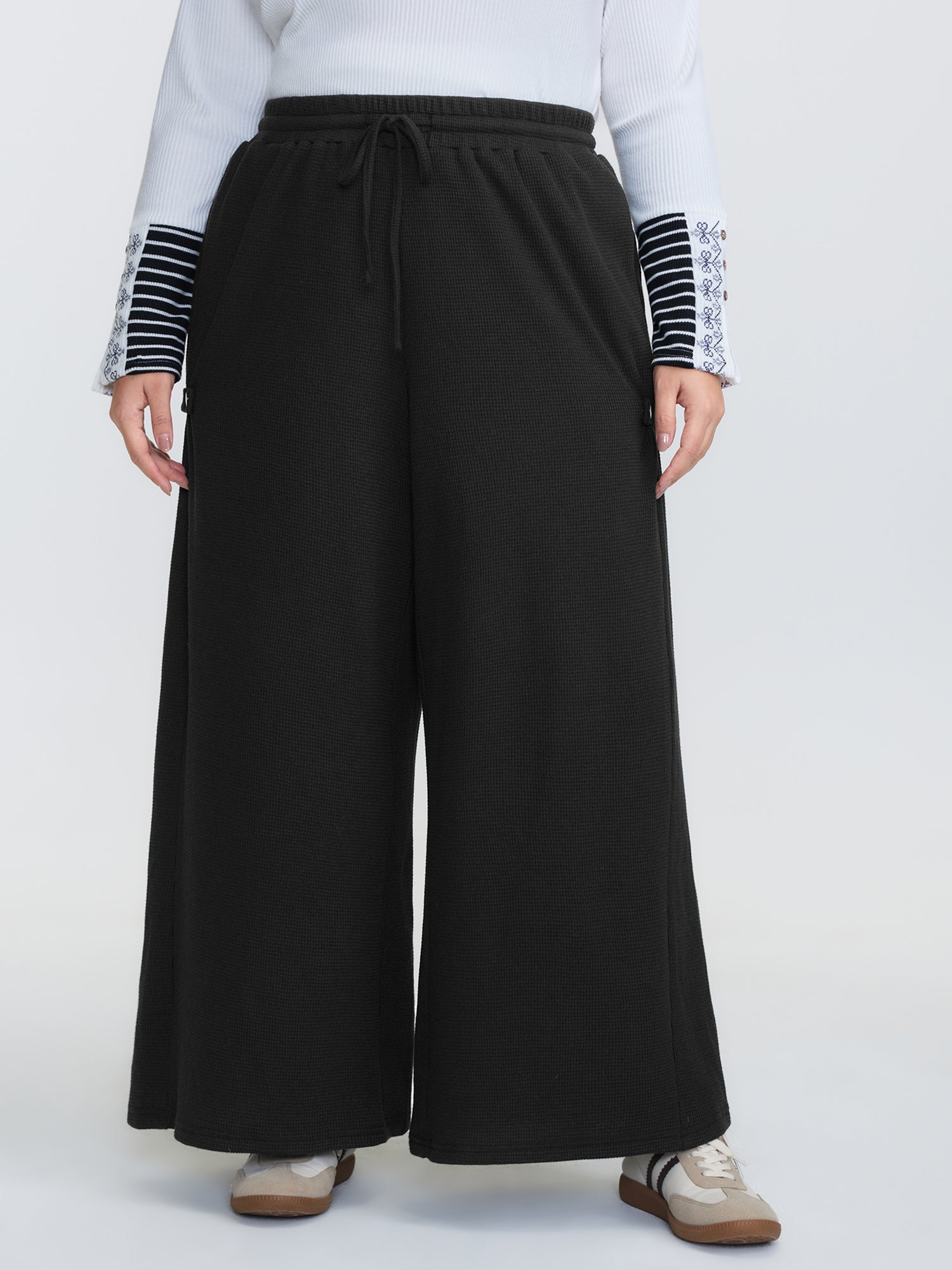 Adjustable Drawstring Wide-Leg Pants
