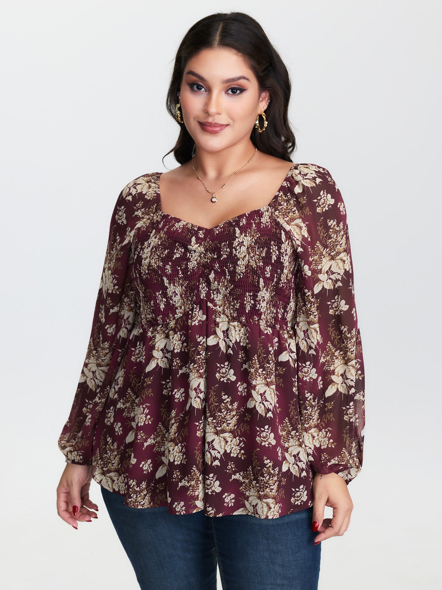 Shirred High-Waist Cinched Blouse