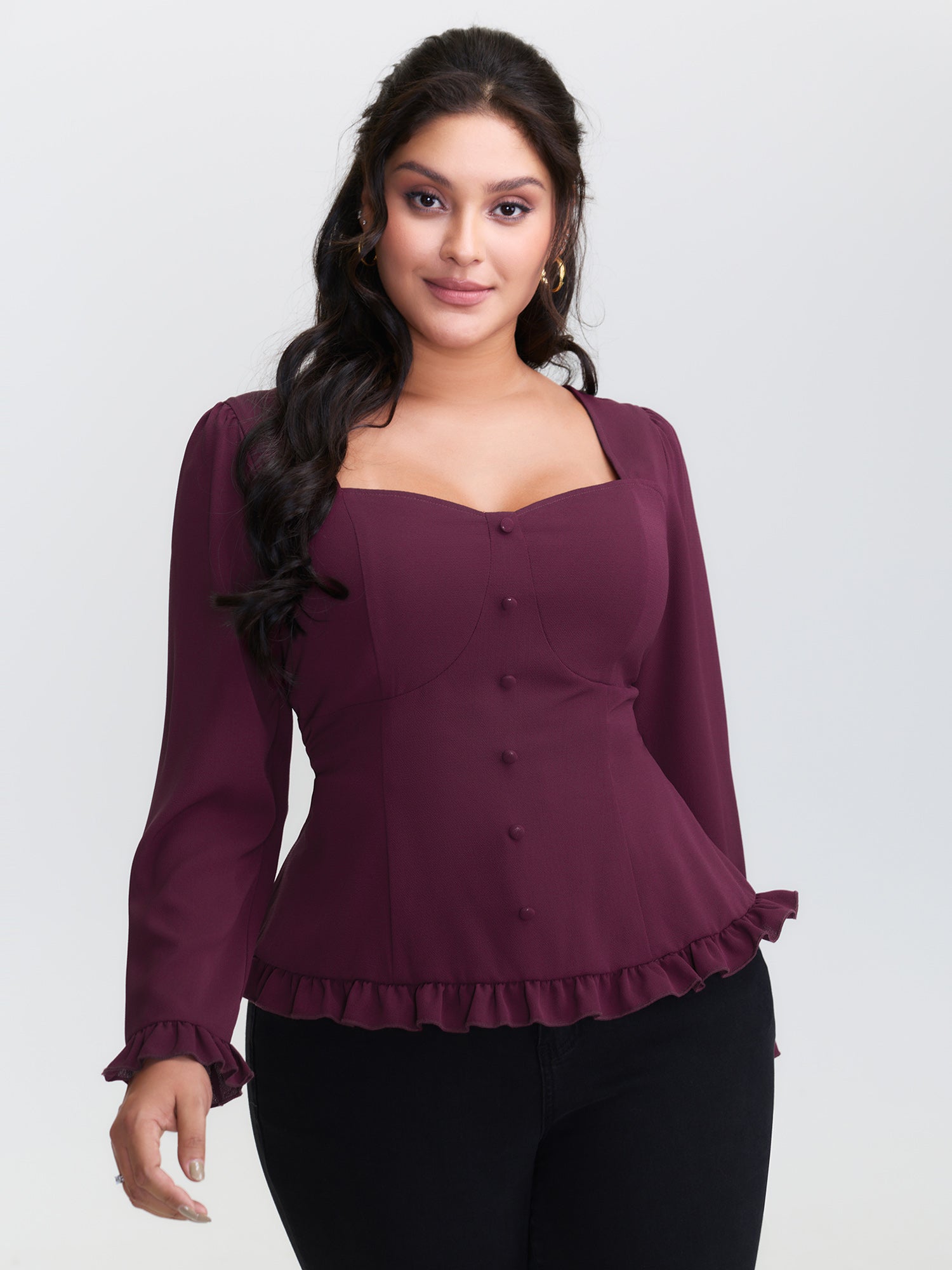 Back-Tie Sweetheart Neckline Ruffled Blouse