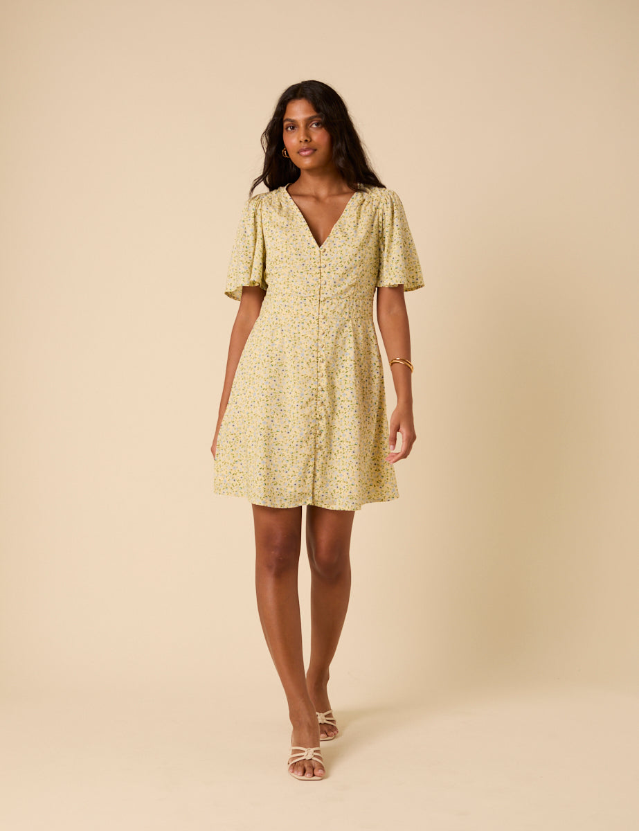 Butter Yellow Ditsy Floral Andie Mini Dress