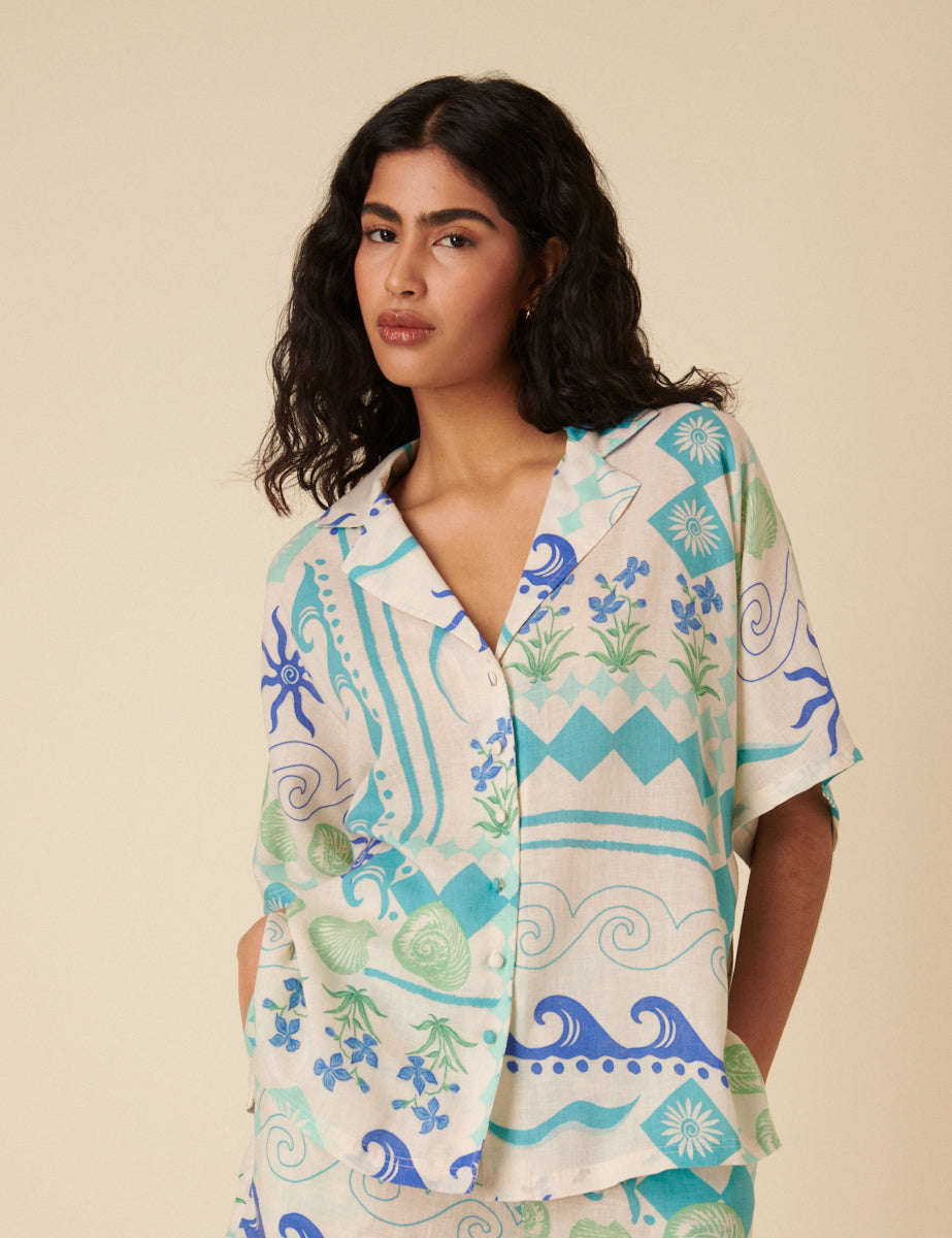 Cream Printed Relaxed Shirt