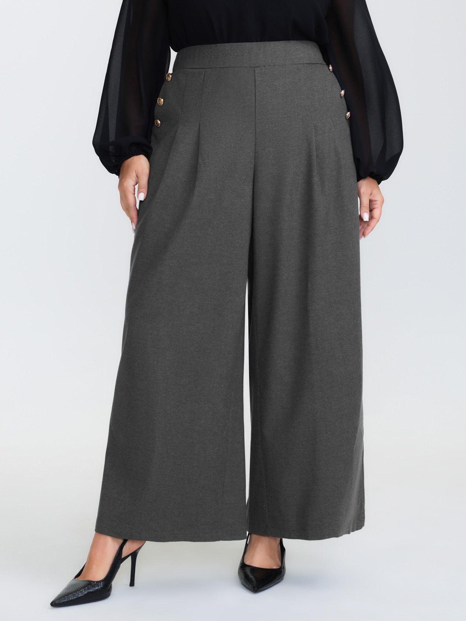 Pleated Elastic Waistband Wide-Leg Pants