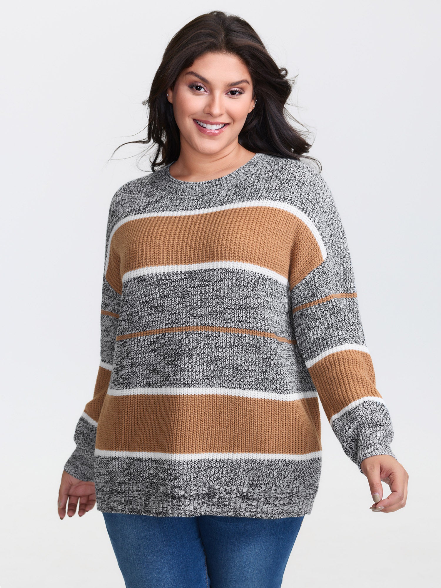Heather Colorful Stripes Round Neck Pullover