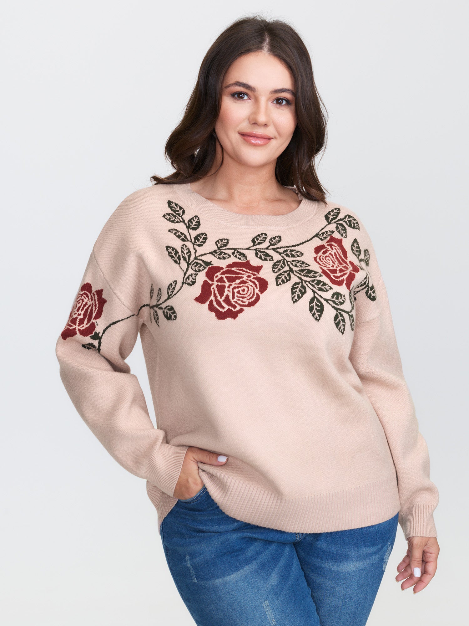 Supersoft Rosy Pattern Jacquard Pullover