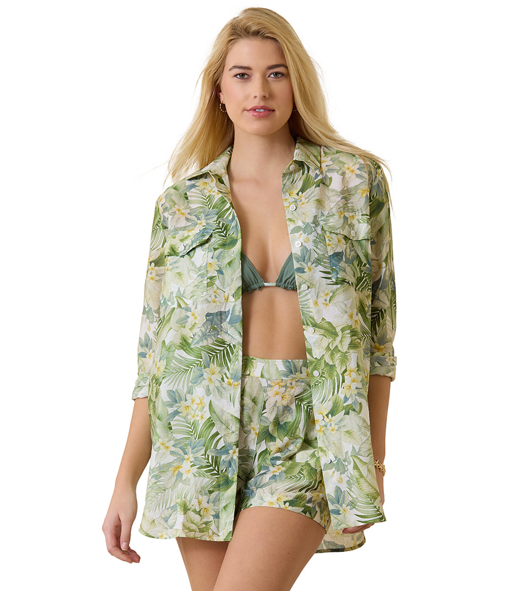 Tommy Bahama Women's Paradise Fronds Boyfriend Cover Up Shirt
