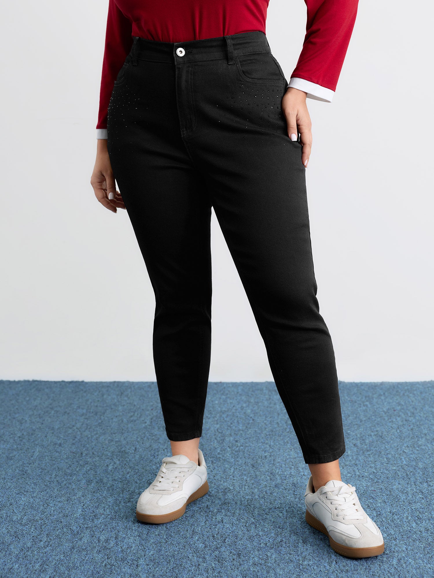 Stretchy Hot-Fixed Rhinestone Skinny-Fit Jeans