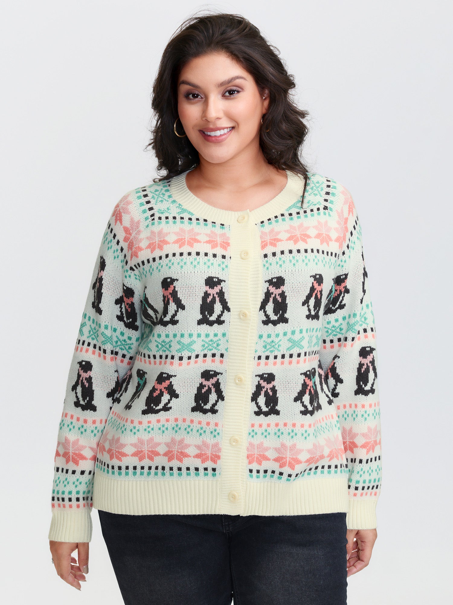 Supersoft Festive Penguin Pattern Jacquard Knit Cardigan