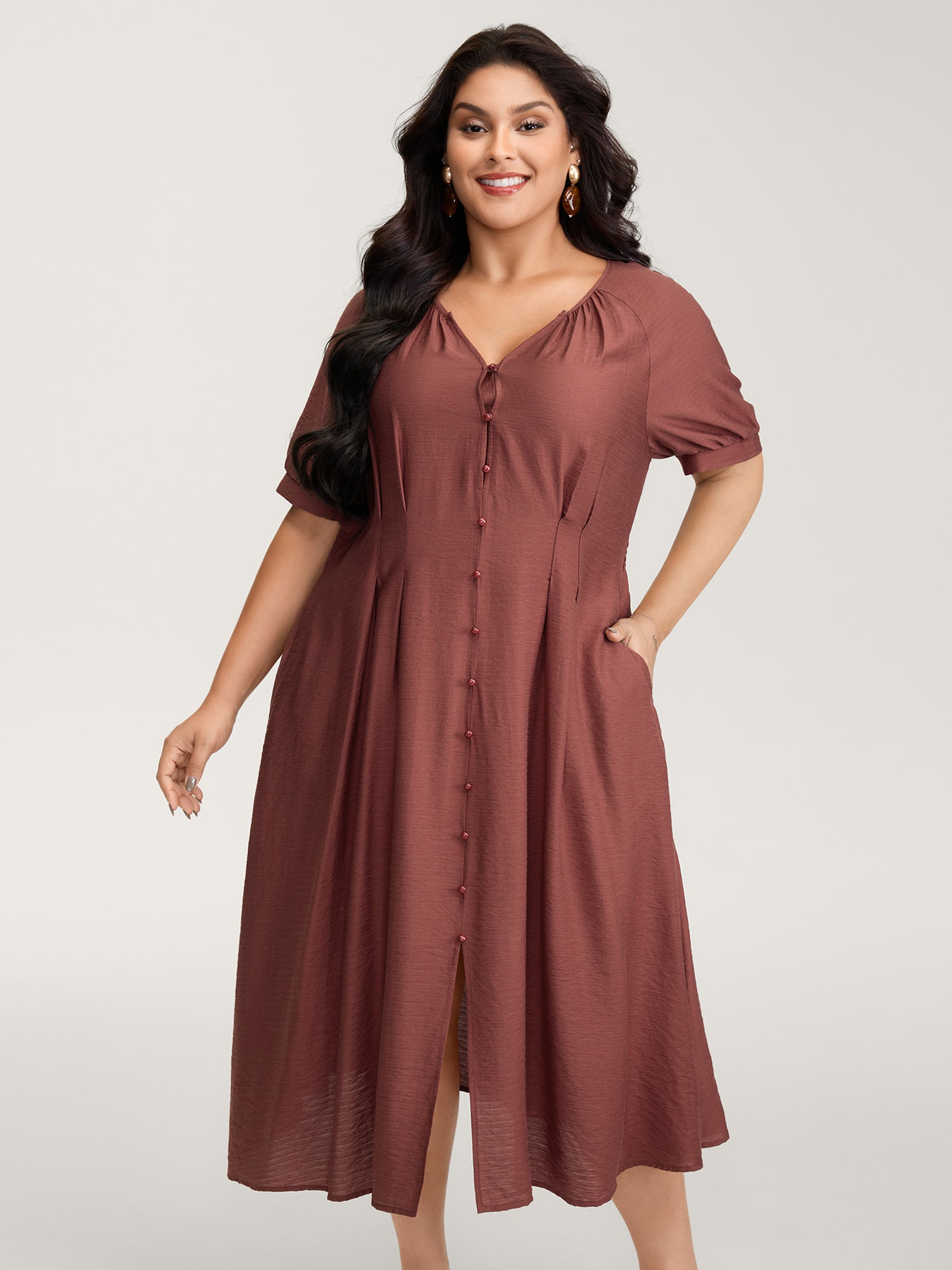 Textured Shirred Cinched-Waist Maxi Dress