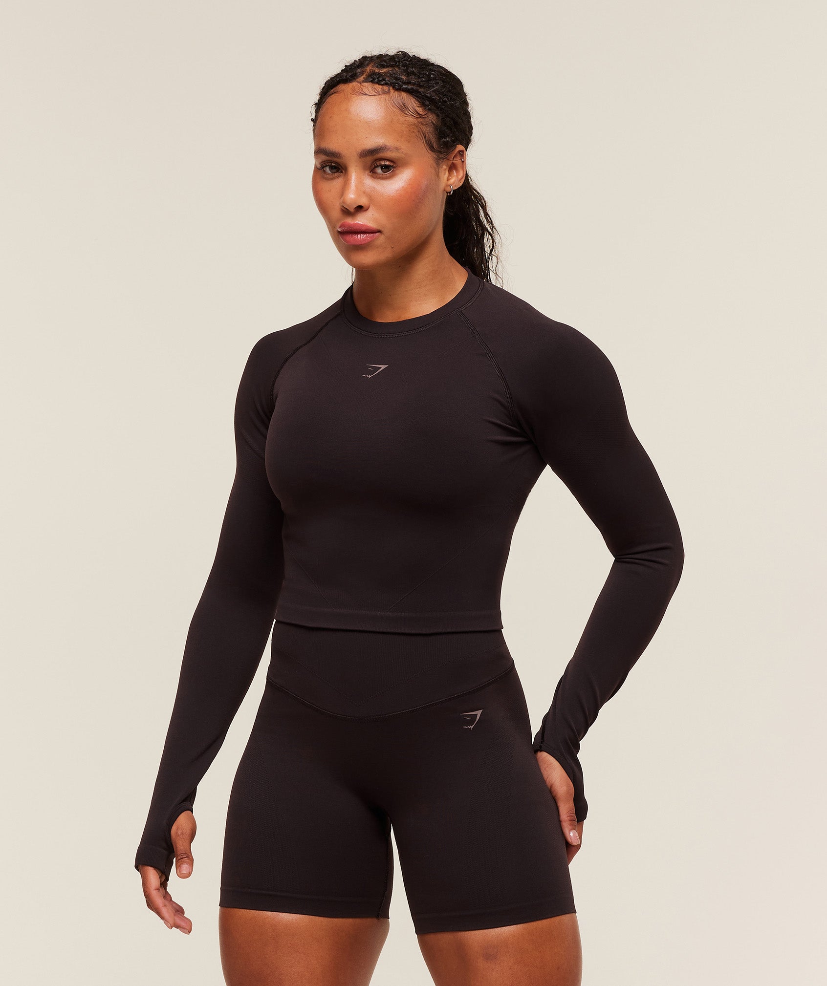 Gymshark Activate Long Sleeve Crop Top - Plum Brown
