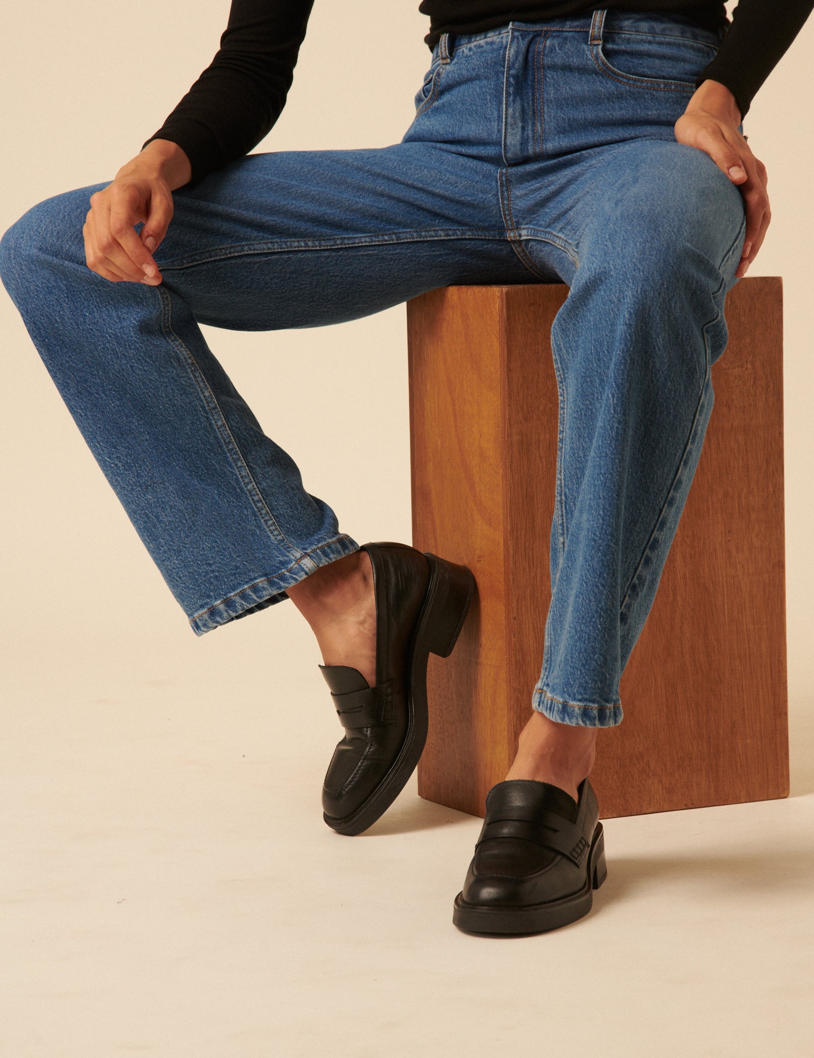 Black Leather Chunky Loafers