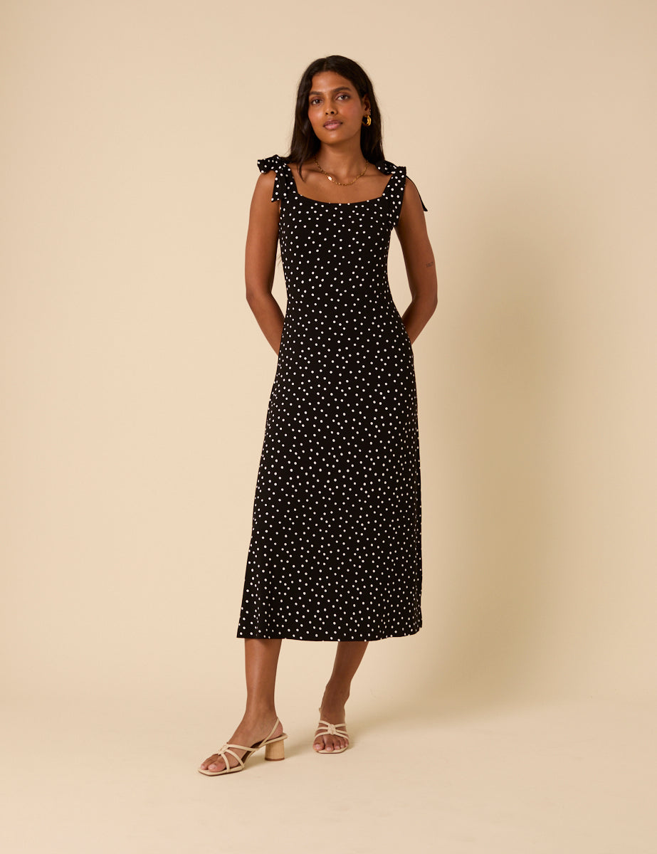 Black Polka Dot Adrian Midi Dress