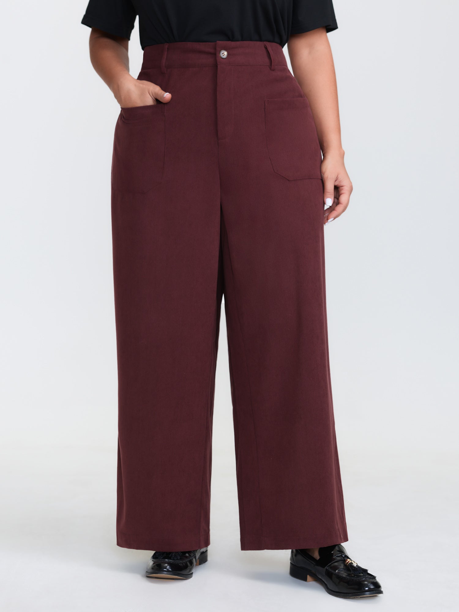 Corduroy Patch Pockets Ribbed Pants