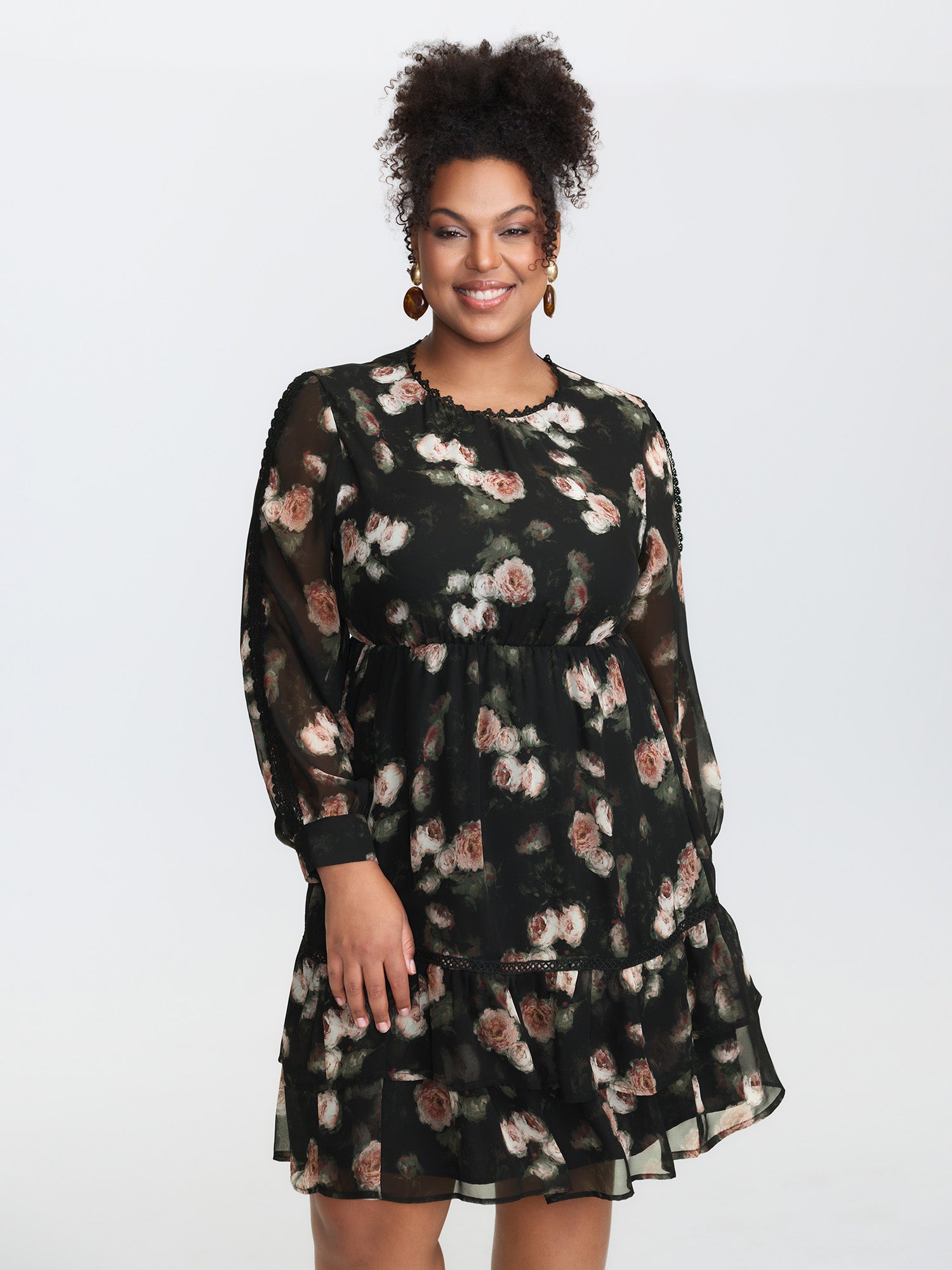 Lace Trim Layered Sheer Midi Dress