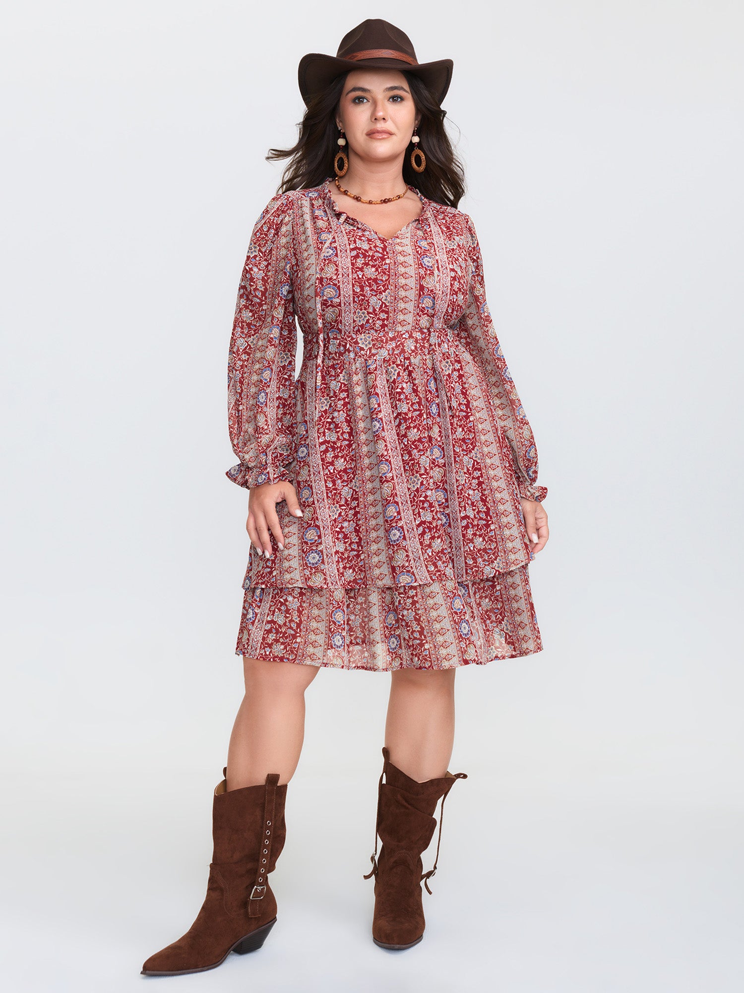 Chiffon Boho Stripe Stretchy Waist Midi Dress