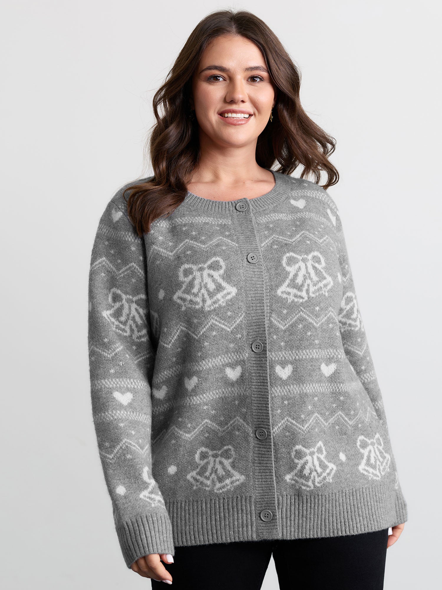 Supersoft Holiday Bells Jacquard Button Knit Cardigan