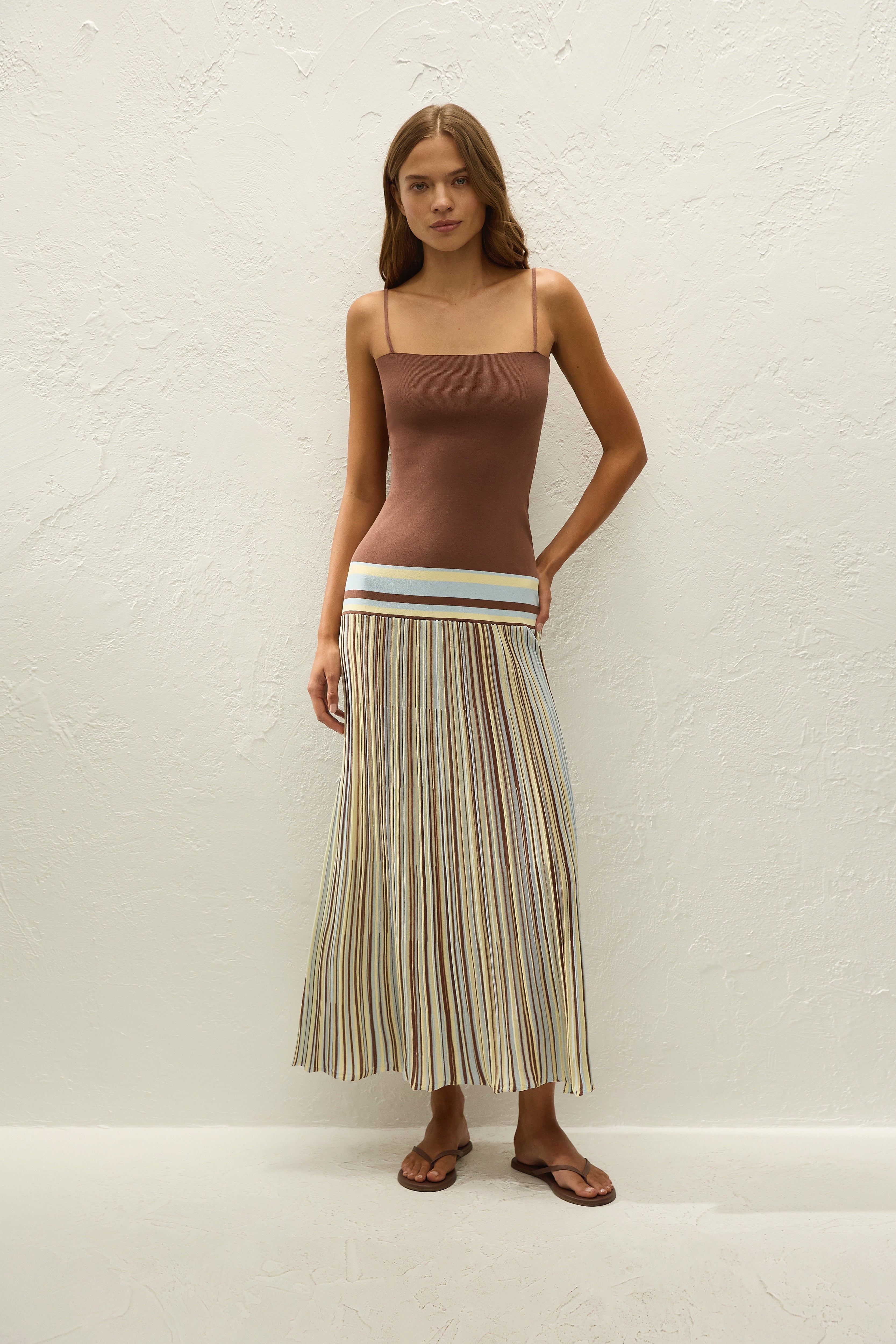 Esenia Knit Dress Sky Blue Pale Yellow Stripe